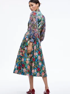 Alice and Olivia EARLA VEGAN LEATHER FLARE SKIRT BREEZE FLORAL*FEATURED SHOPS | CLOTHING