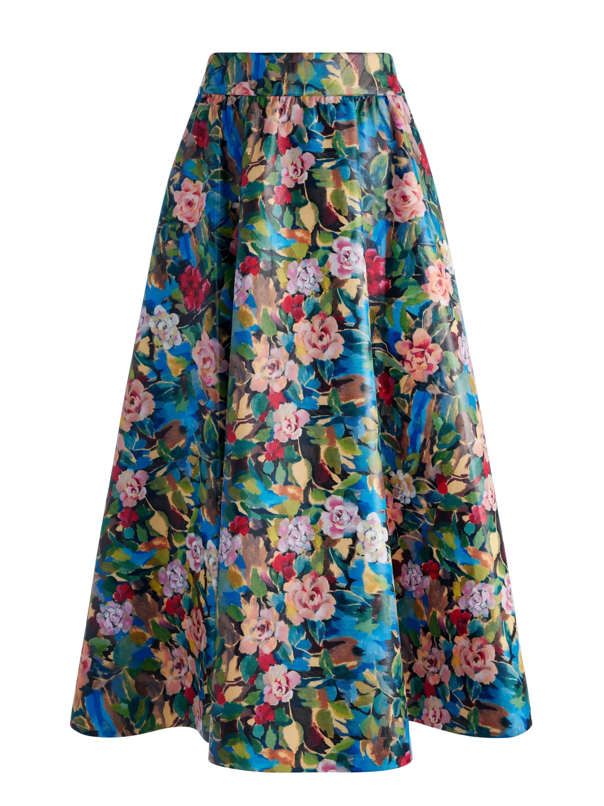 Alice and Olivia EARLA VEGAN LEATHER FLARE SKIRT + ILAN SMOCKED SLEEVE BUTTON FRONT BLOUSE *CLOTHING