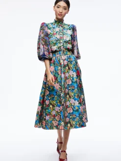 Alice and Olivia EARLA VEGAN LEATHER FLARE SKIRT BREEZE FLORAL*FEATURED SHOPS | CLOTHING