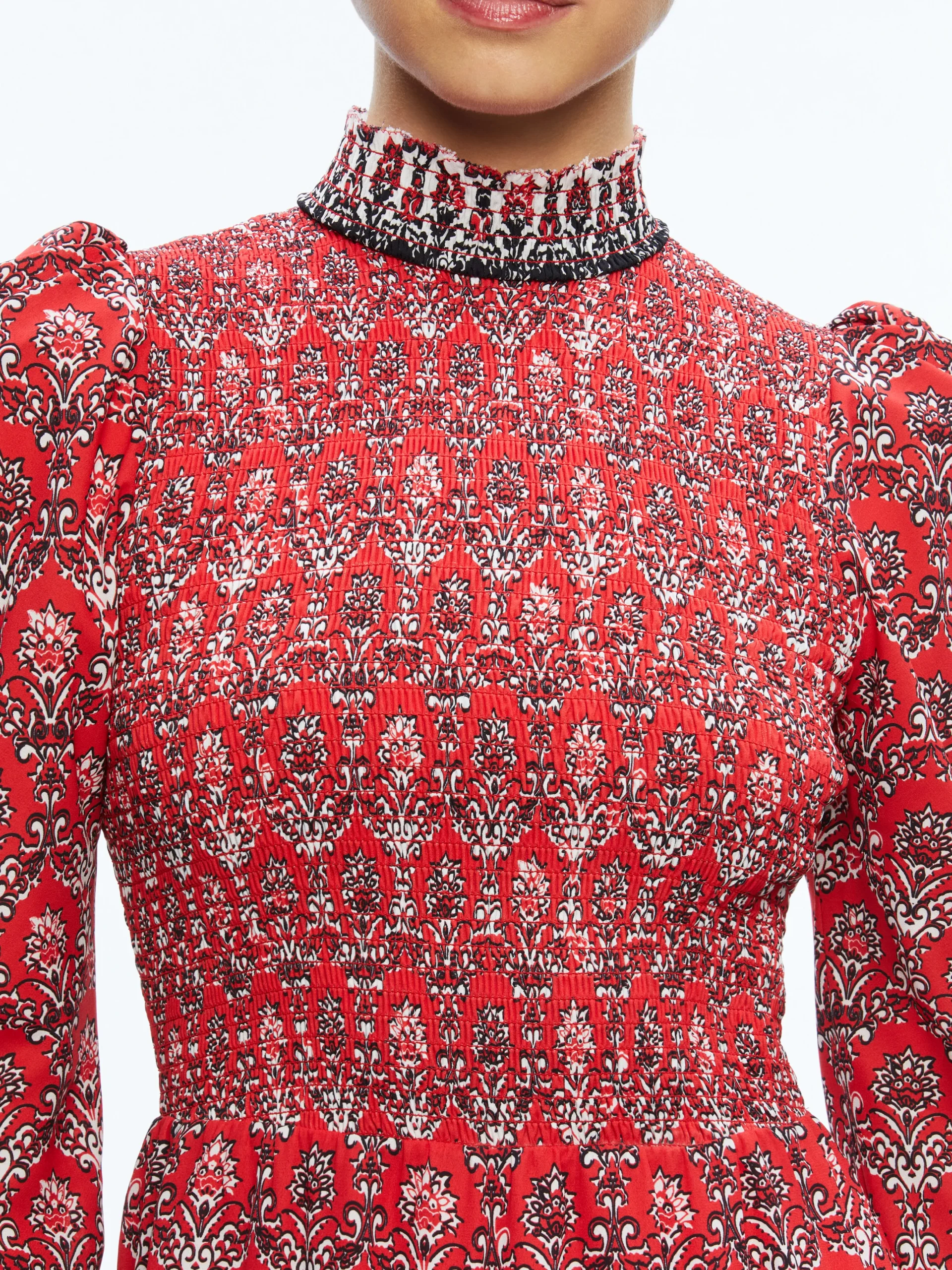 Alice and Olivia ELVIRA SMOCKED BODICE MINI DRESS ALLURE MEDALLION*DRESSES | CLOTHING