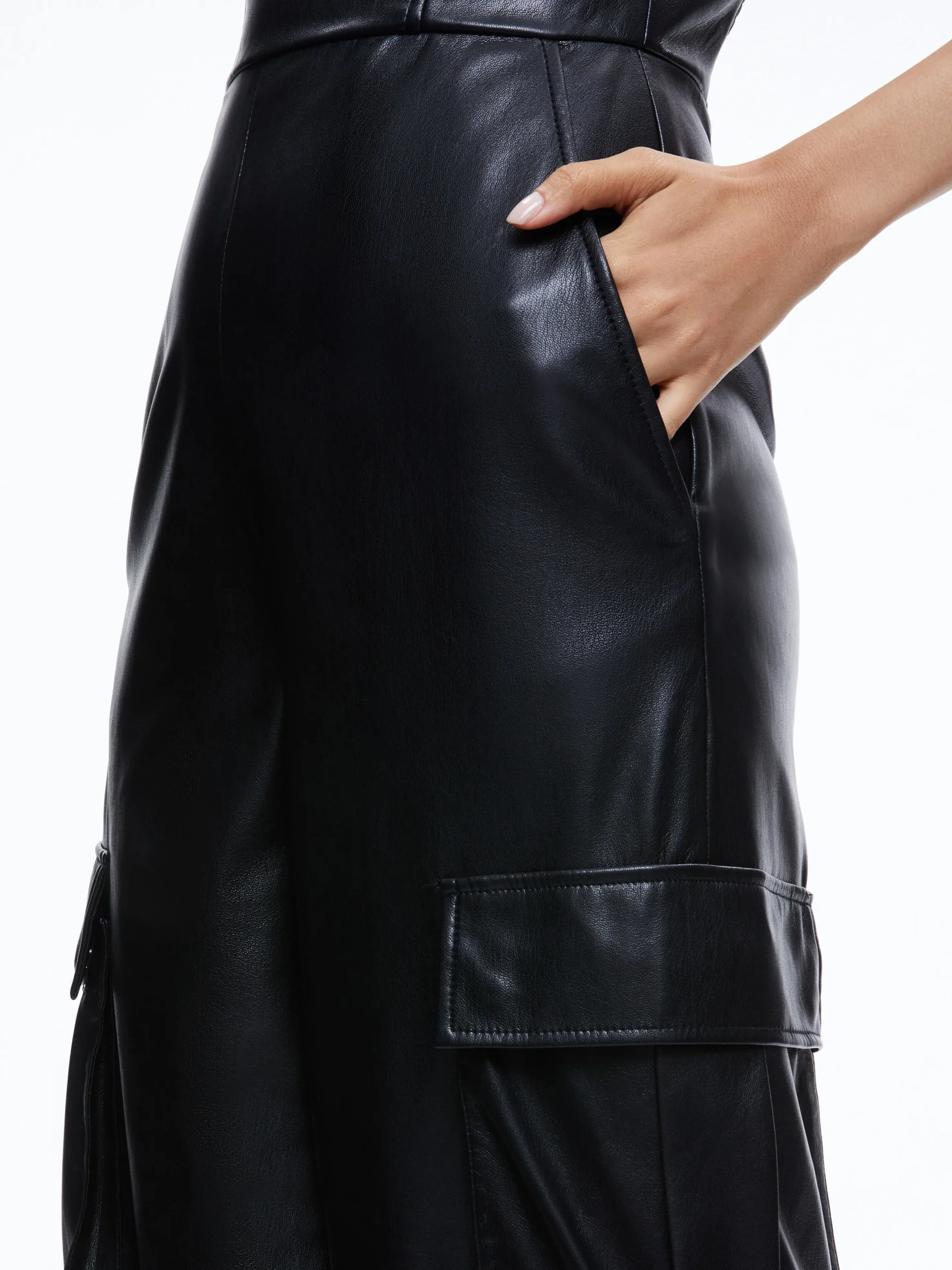 Alice and Olivia EMELDA CARGO VEGAN LEATHER JUMPSUIT BLACK*FEATURED SHOPS | CLOTHING