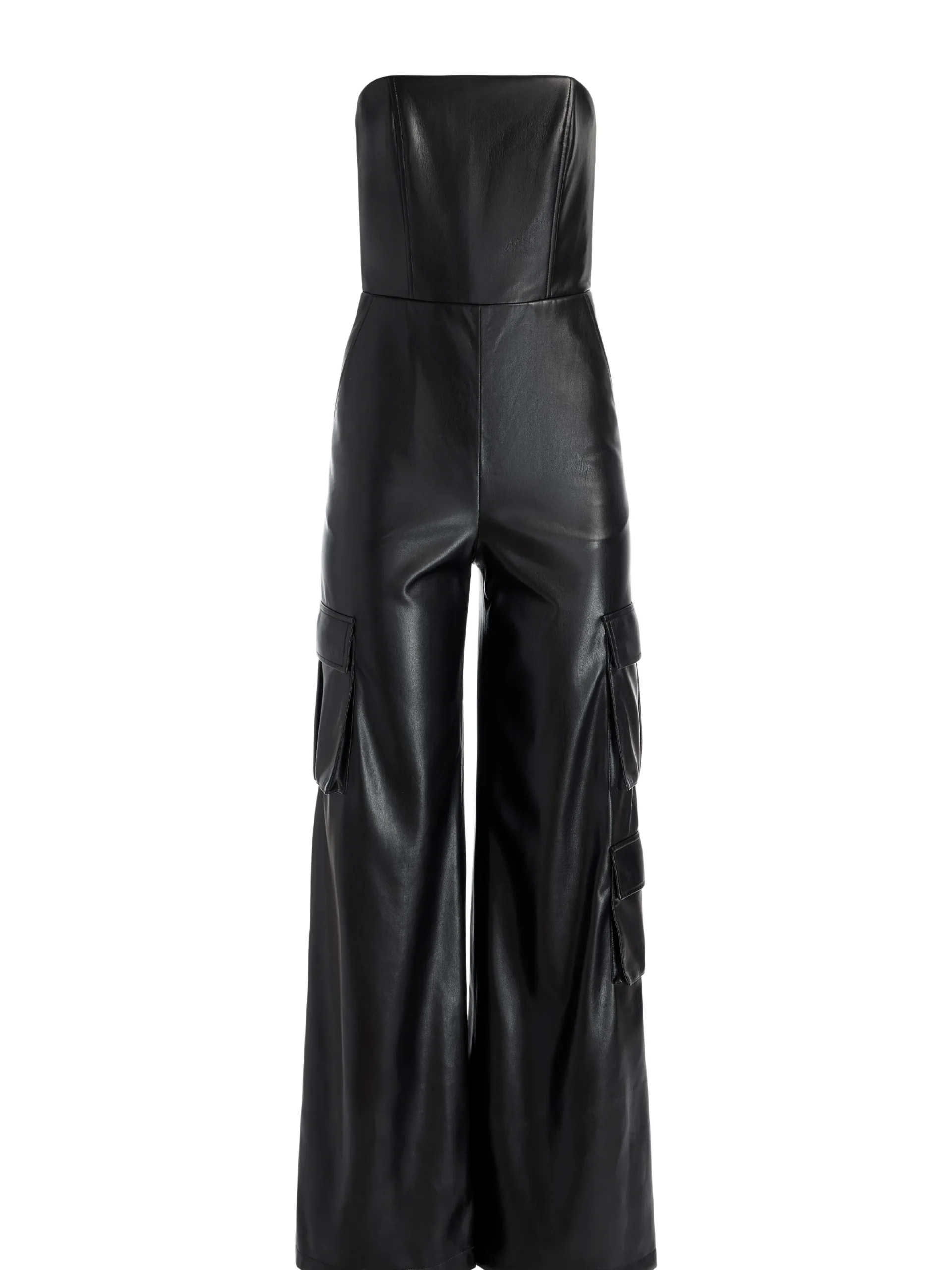 Alice and Olivia EMELDA CARGO VEGAN LEATHER JUMPSUIT BLACK*FEATURED SHOPS | CLOTHING