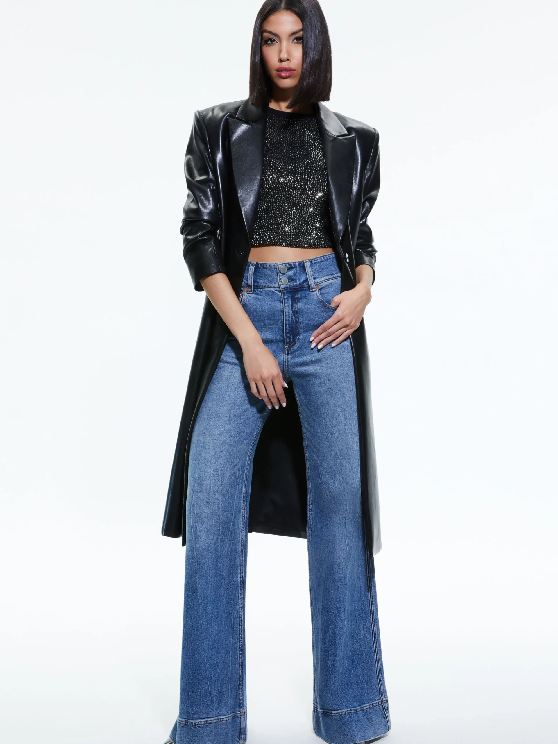 Alice and Olivia FIERRO VEGAN LEATHER LONG BLAZER BLACK*FEATURED SHOPS | FEATURED SHOPS | CLOTHING