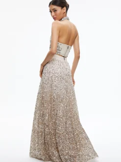 Alice and Olivia GATZ EMBELLISHED HIGH NECK TOP + CATRINA EMBELLISHED GOWN MAXI SKIRT *CLOTHING