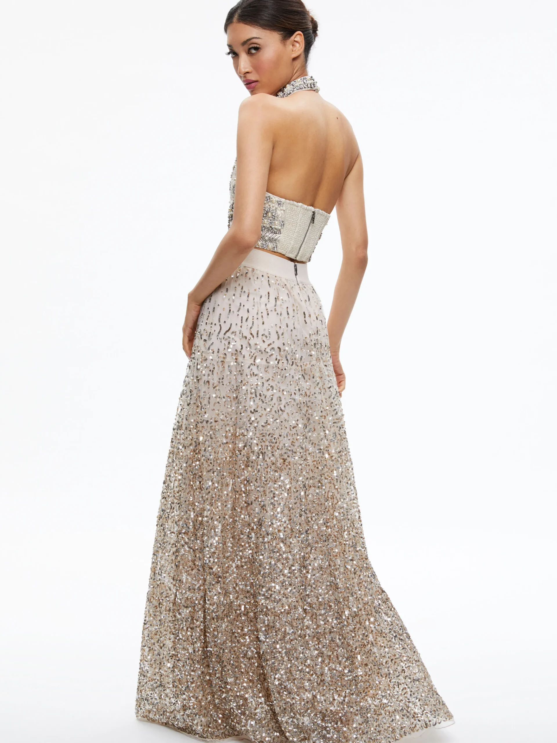 Alice and Olivia GATZ EMBELLISHED HIGH NECK TOP + CATRINA EMBELLISHED GOWN MAXI SKIRT *CLOTHING