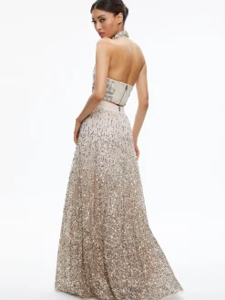Alice and Olivia GATZ EMBELLISHED HIGH NECK TOP + CATRINA EMBELLISHED GOWN MAXI SKIRT *CLOTHING