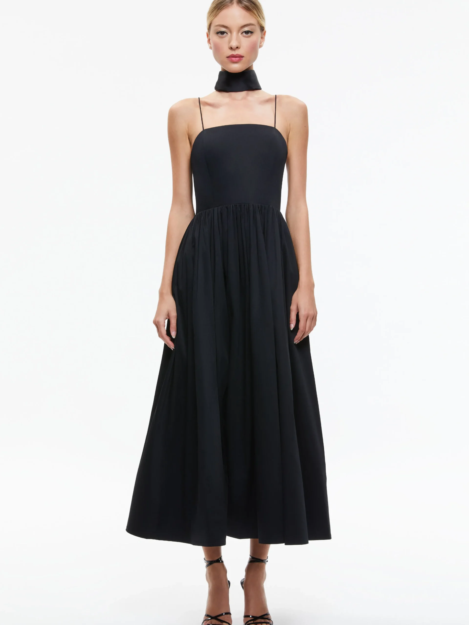 Alice and Olivia GLYNIS SPAGHETTI STRAP SCARF MIDI DRESS BLACK*DRESSES | DRESSES | CLOTHING