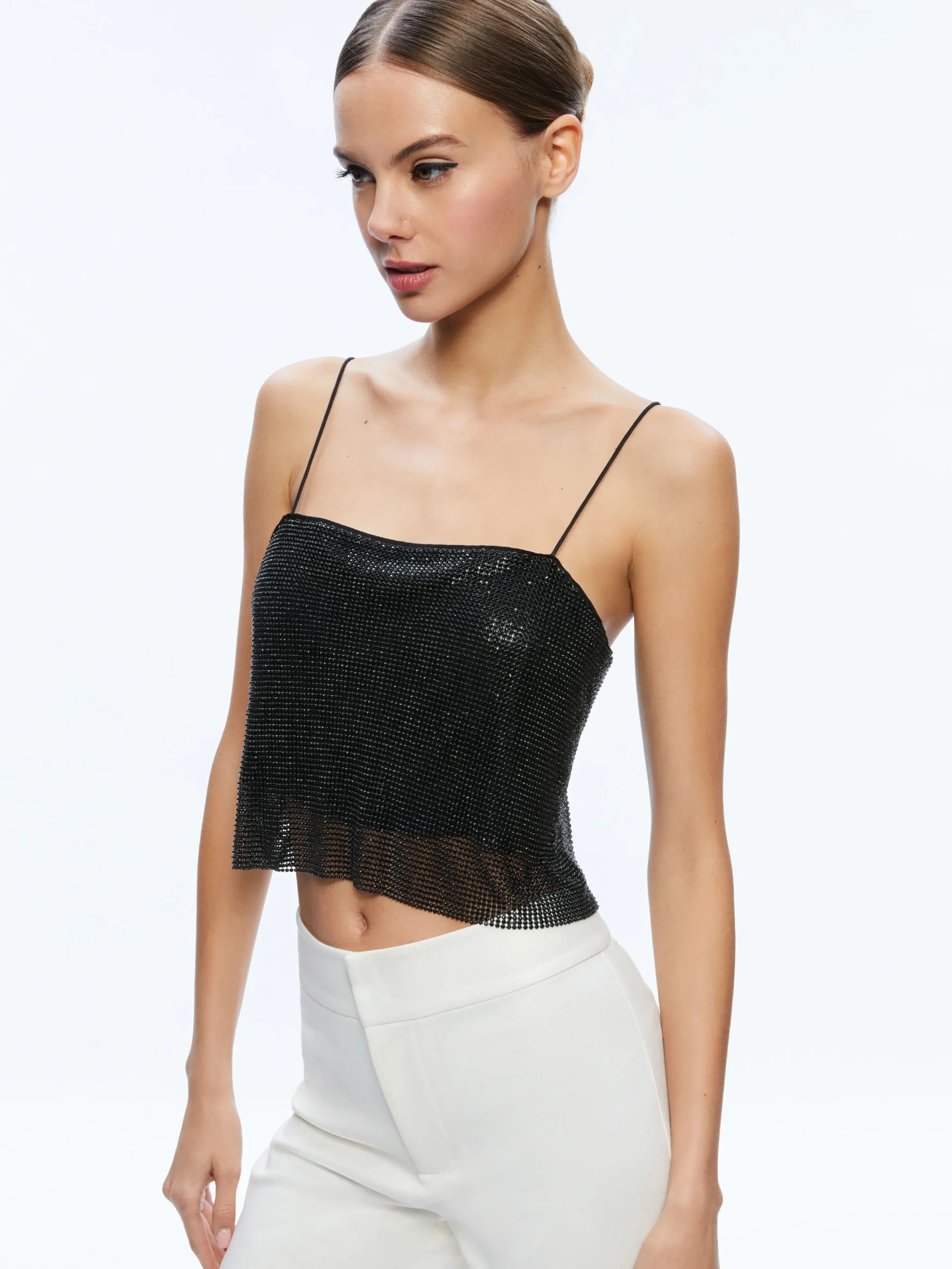 Alice and Olivia GRAZI EMBELLISHED SPAGHETTI STRAP TOP BLACK*CLOTHING