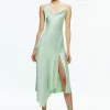 Alice and Olivia HARMONY DRAPEY ASYMMETRICAL MIDI DRESS GREEN TEA*DRESSES | CLOTHING