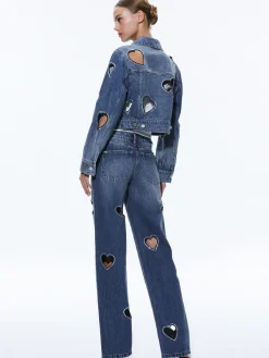 Alice and Olivia JEFF HEART EMBELLISHED CROPPED DENIM JACKET TRUE BLUES DARK*FEATURED SHOPS | FEATURED SHOPS | CLOTHING