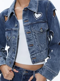 Alice and Olivia JEFF HEART EMBELLISHED CROPPED DENIM JACKET TRUE BLUES DARK*FEATURED SHOPS | FEATURED SHOPS | CLOTHING