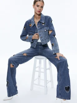 Alice and Olivia JEFF HEART EMBELLISHED CROPPED DENIM JACKET TRUE BLUES DARK*FEATURED SHOPS | FEATURED SHOPS | CLOTHING