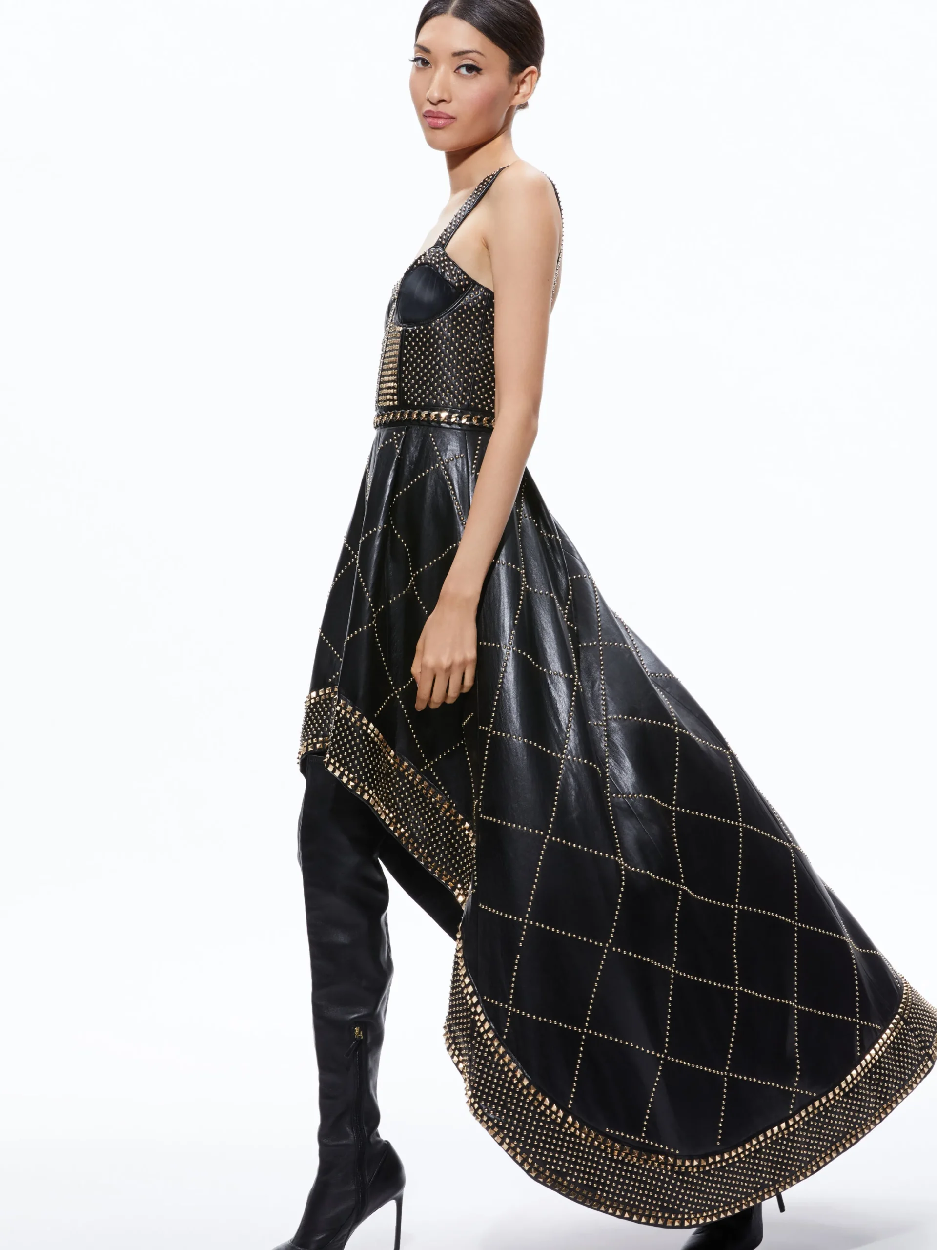 Alice and Olivia JERLENE STUDDED VEGAN LEATHER CORSET GOWN BLACK*FEATURED SHOPS | DRESSES | DRESSES | CLOTHING