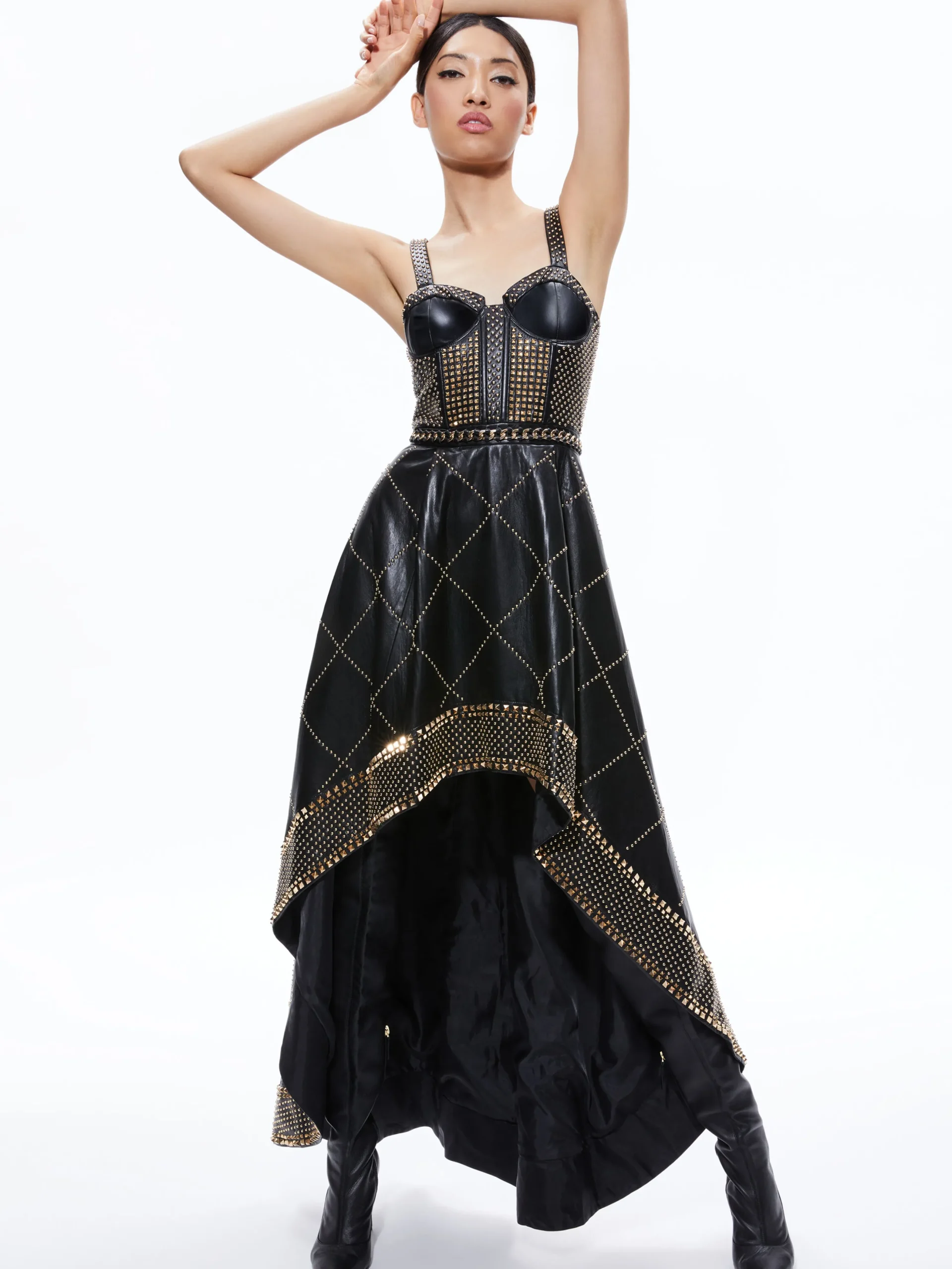 Alice and Olivia JERLENE STUDDED VEGAN LEATHER CORSET GOWN BLACK*FEATURED SHOPS | DRESSES | DRESSES | CLOTHING