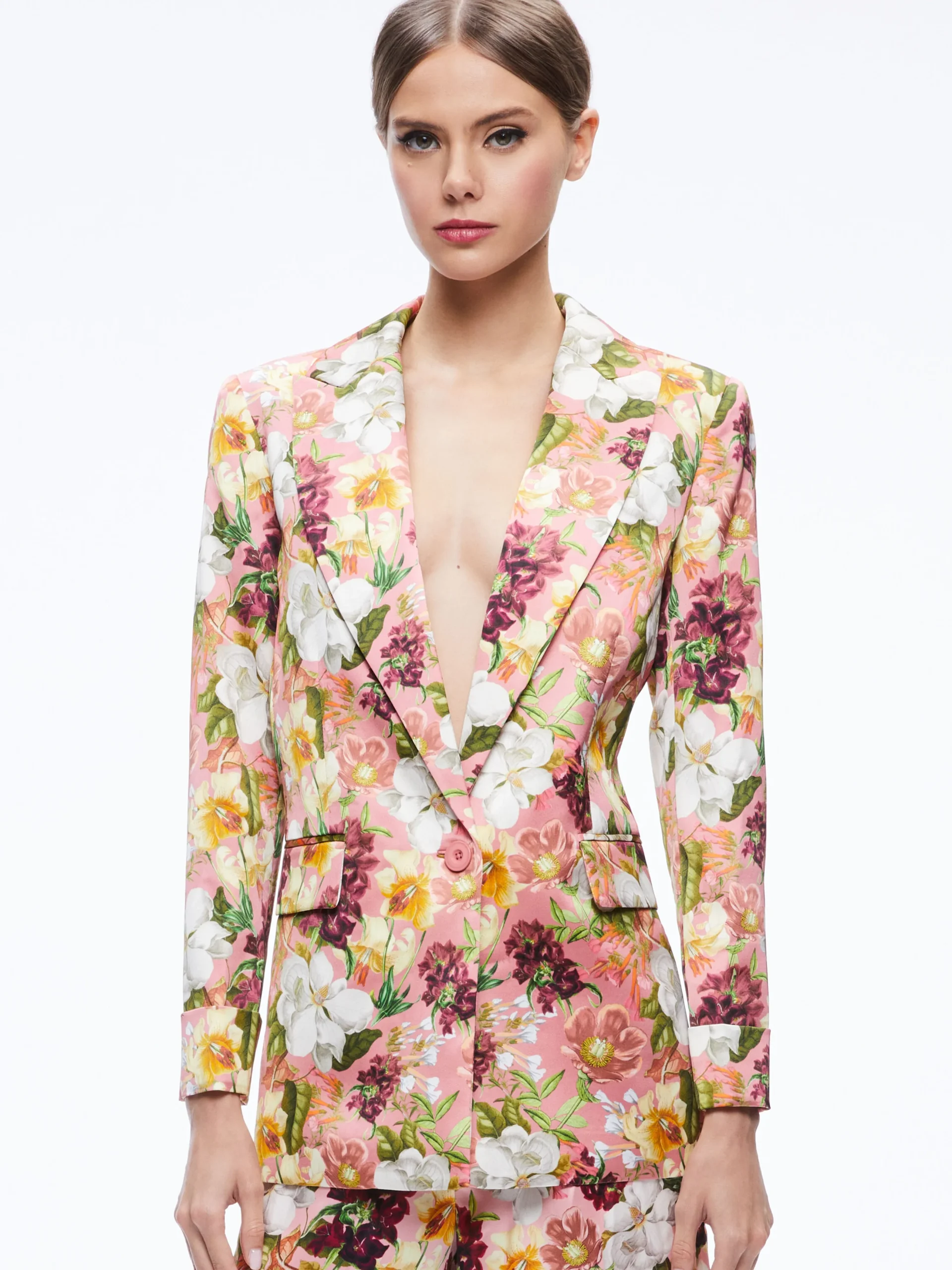 Alice and Olivia JUSTIN ROLLED CUFF BLAZER JUNIPER FLORAL ROSE*CLOTHING | CLOTHING