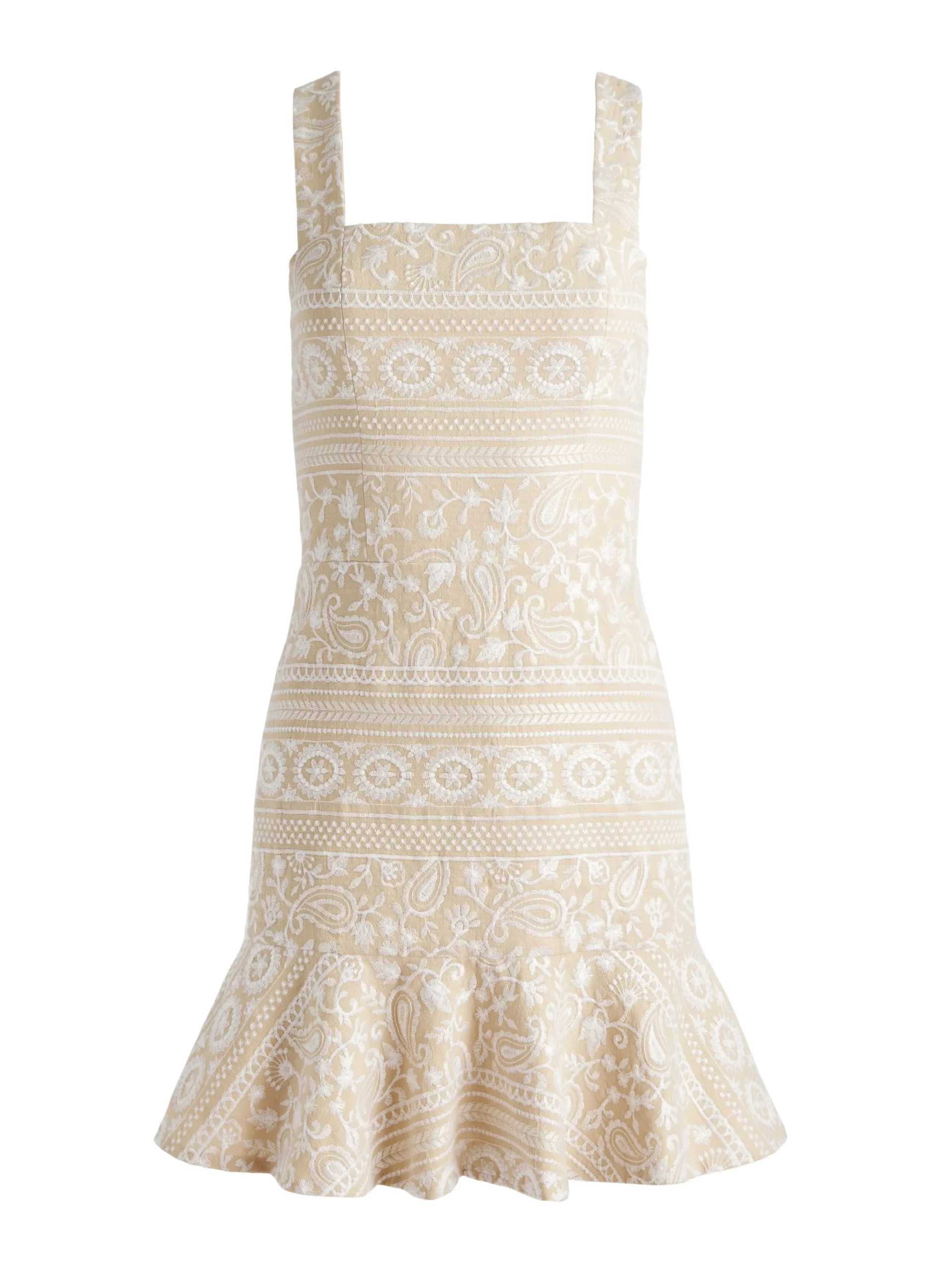 Alice and Olivia KAIDRA SQUARE NECK DROP WAIST MINI DRESS NATURAL/WHITE*DRESSES | CLOTHING