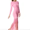 Alice and Olivia KATHERINA LONG SLEEVE DRESS WITH FRINGE PRIMROSE*DRESSES | DRESSES | CLOTHING