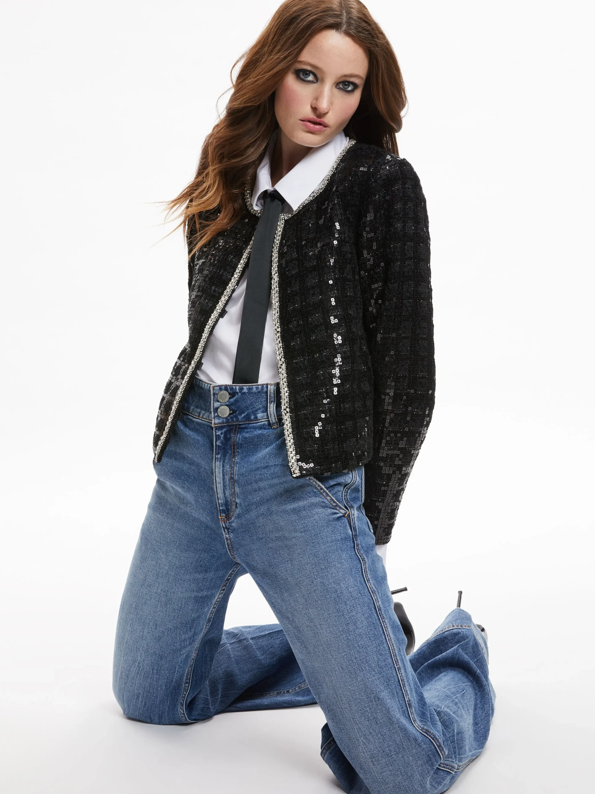 Alice and Olivia KIDMAN SEQUIN TWEED JACKET + RUBI SEQUIN TWEED MINI SKIRT *CLOTHING