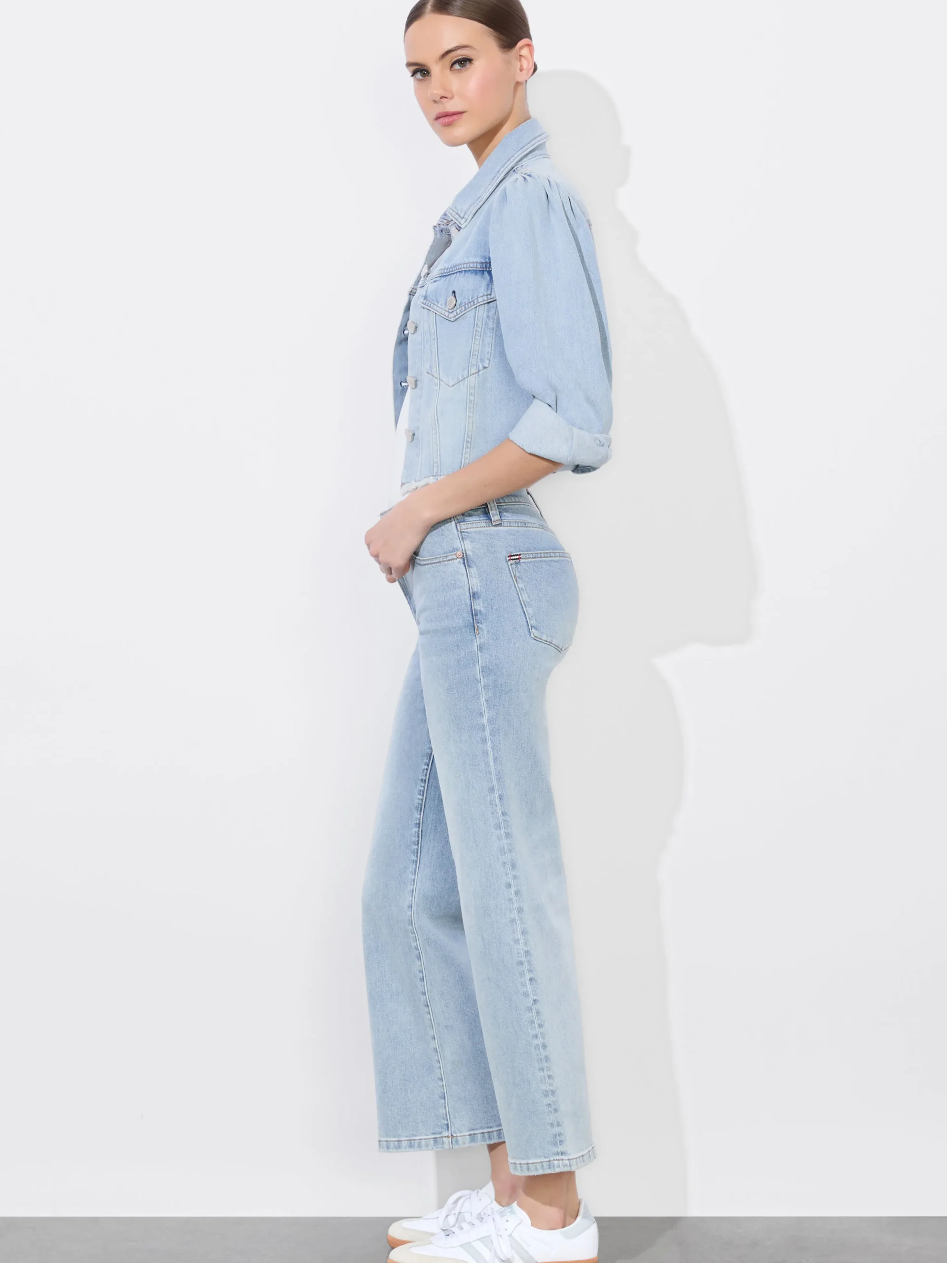Alice and Olivia LANA PUFF SLEEVE DENIM JACKET WITH RAW HEM *FEATURED SHOPS | CLOTHING