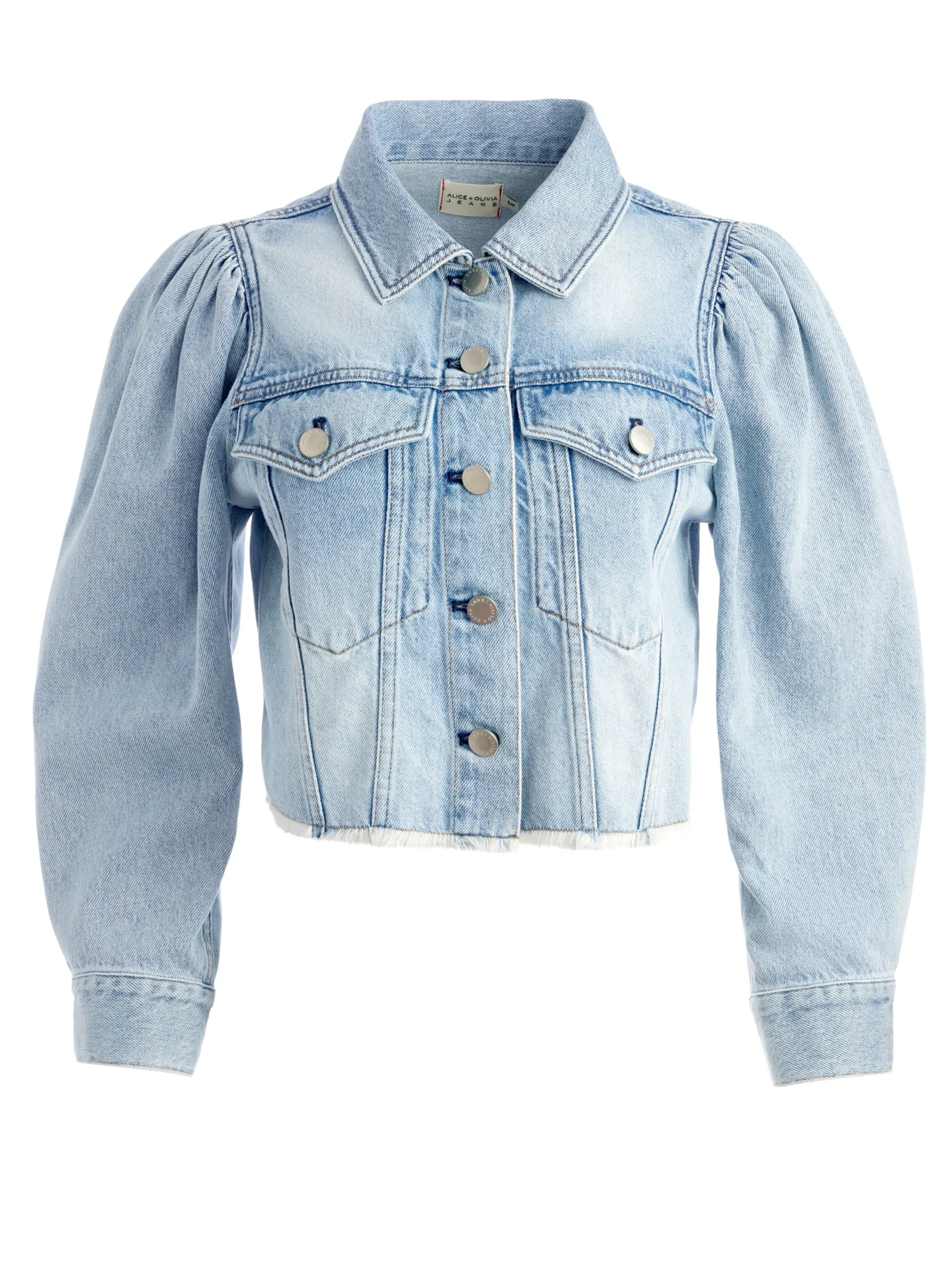 Alice and Olivia LANA PUFF SLEEVE DENIM JACKET WITH RAW HEM *FEATURED SHOPS | CLOTHING
