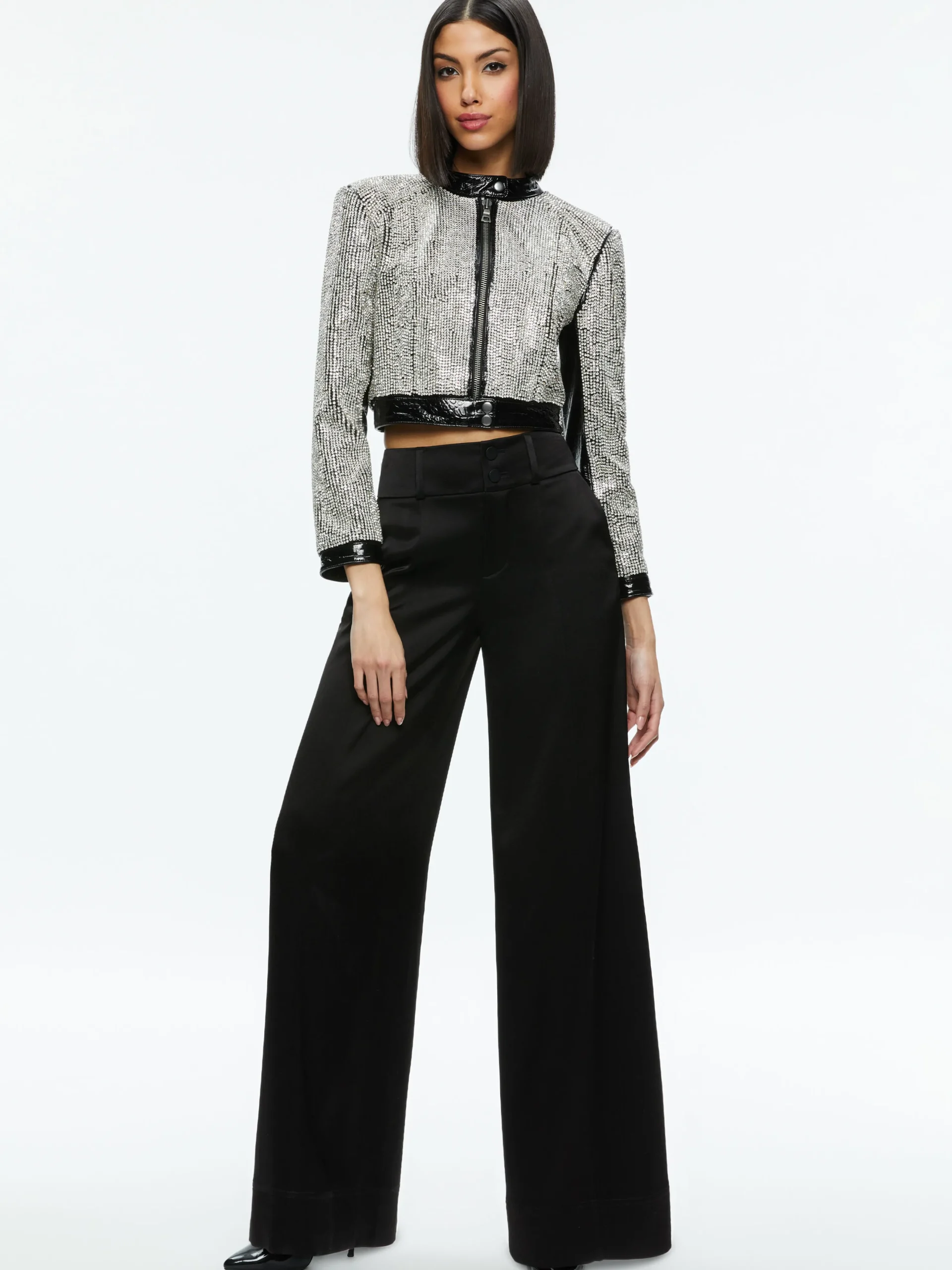 Alice and Olivia LARI CRYSTAL EMBELLISHED LEATHER JACKET BLACK/CRYSTAL*FEATURED SHOPS | CLOTHING