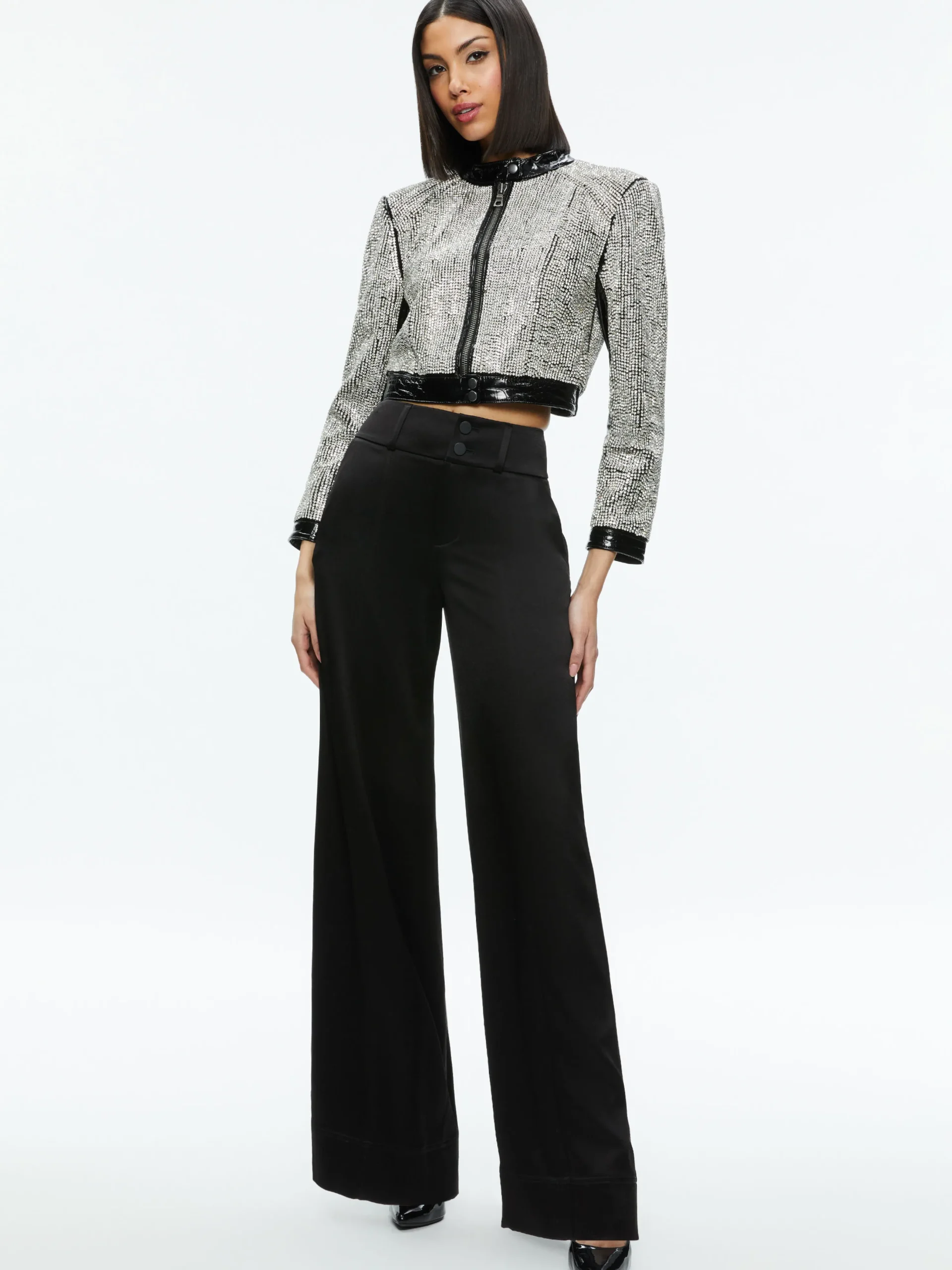 Alice and Olivia LARI CRYSTAL EMBELLISHED LEATHER JACKET BLACK/CRYSTAL*FEATURED SHOPS | CLOTHING
