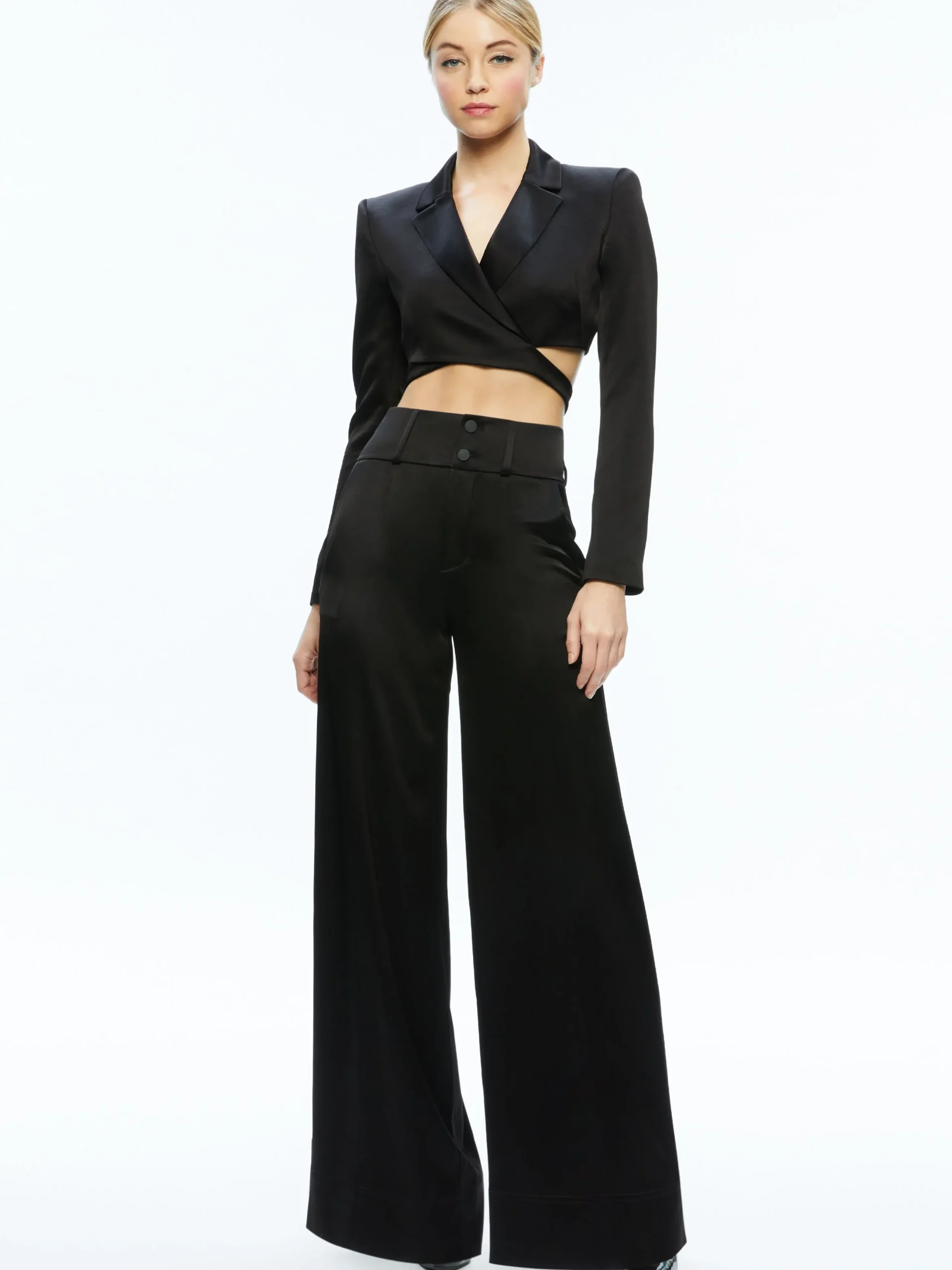 Alice and Olivia LEONE CROPPED WRAP BLAZER + MAME HIGH RISE WIDE LEG PANT *CLOTHING