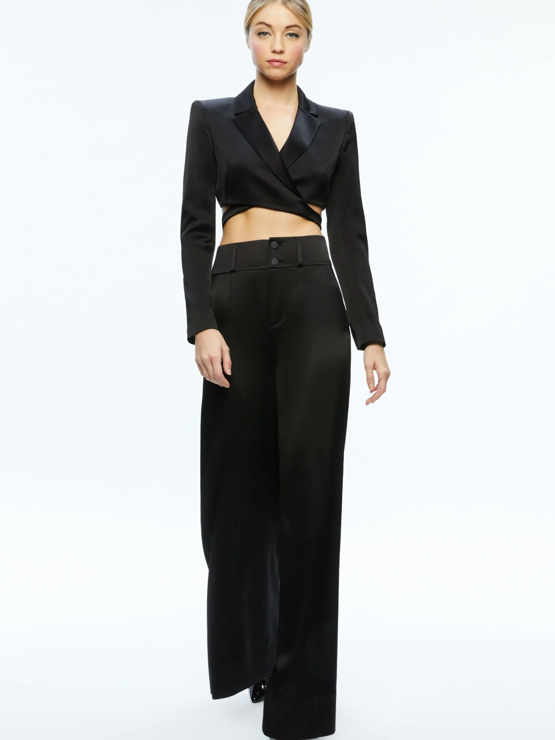 Alice and Olivia LEONE CROPPED WRAP BLAZER + MAME HIGH RISE WIDE LEG PANT *CLOTHING