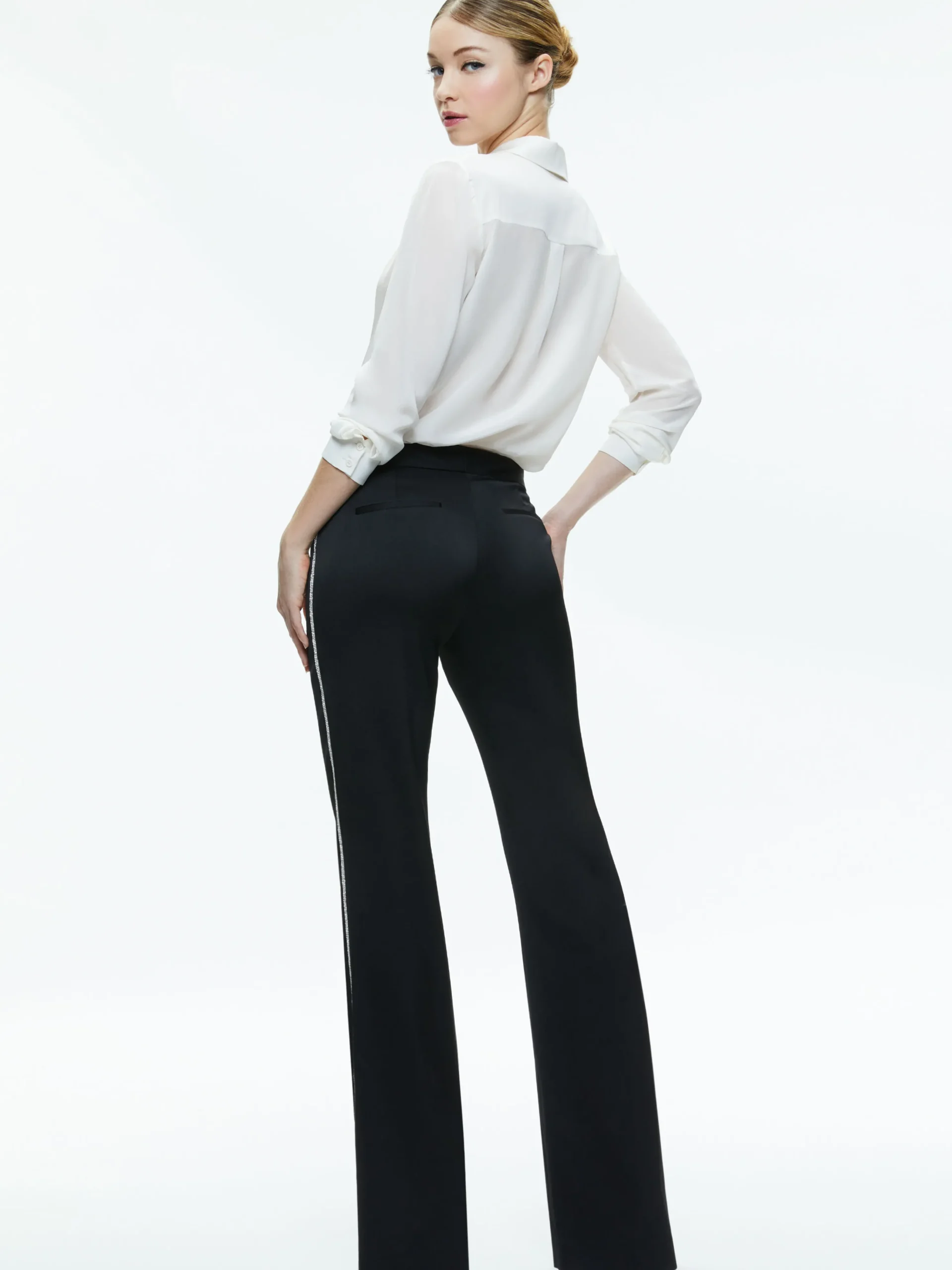 Alice and Olivia LIVI EMBELLISHED SIDE STRIPE PANT BLACK*CLOTHING