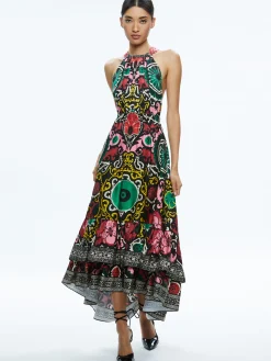 Alice and Olivia LOYCE TWIST BACK RUFFLE MAXI DRESS MONARCH BLACK MEDIUM*DRESSES | DRESSES | CLOTHING
