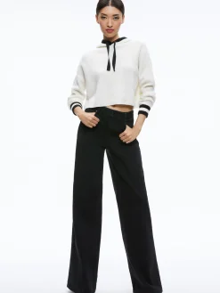 Alice and Olivia LUMI RIBBED KNIT HOODIE ECRU/BLACK*FEATURED SHOPS | CLOTHING | CLOTHING