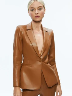 Alice and Olivia MACEY FITTED VEGAN LEATHER BLAZER CAMEL*FEATURED SHOPS | CLOTHING