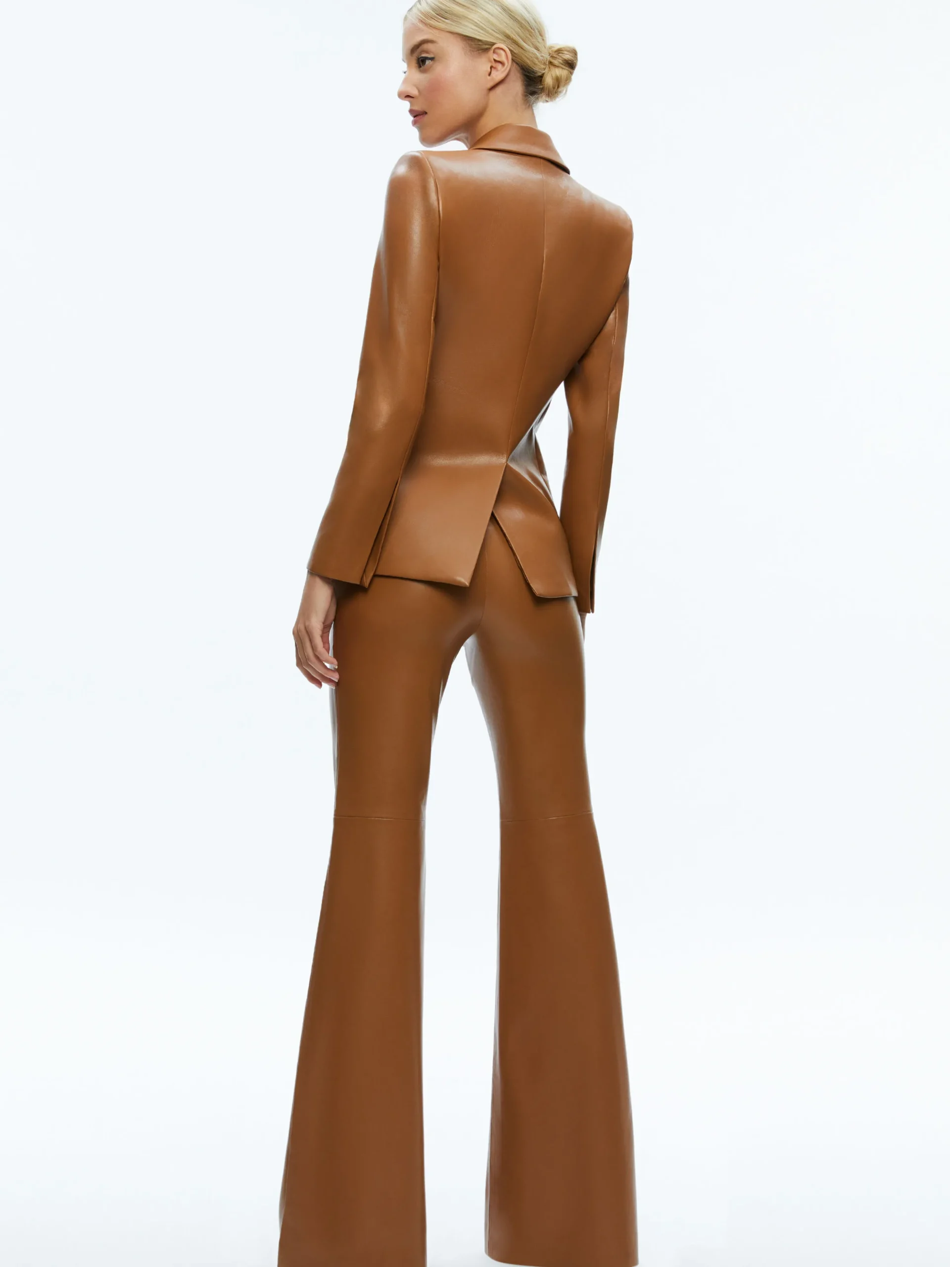 Alice and Olivia MACEY FITTED VEGAN LEATHER BLAZER + DANETTE VEGAN LEATHER SPLIT HEM TROUSERS *CLOTHING