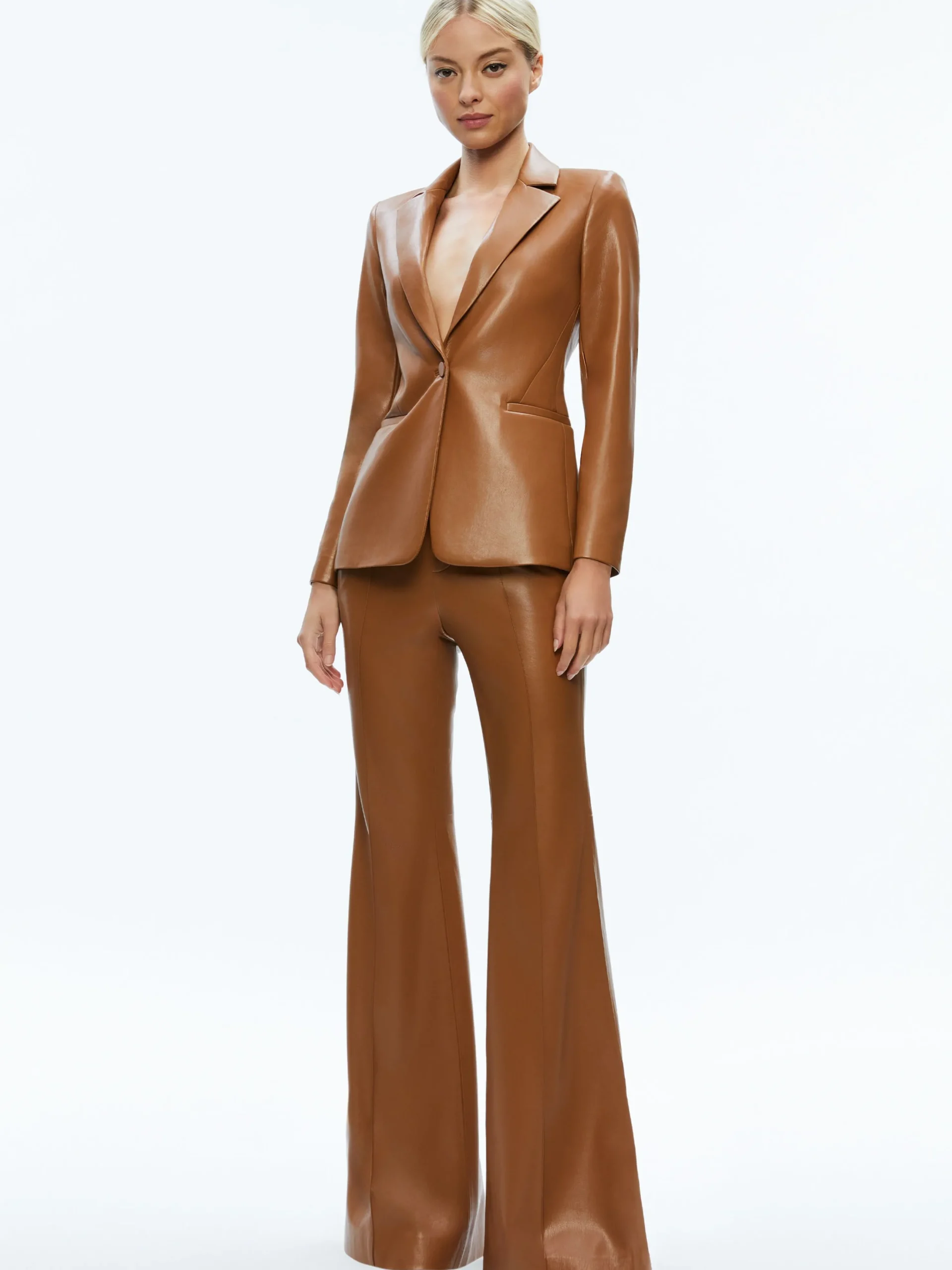 Alice and Olivia MACEY FITTED VEGAN LEATHER BLAZER CAMEL*FEATURED SHOPS | CLOTHING