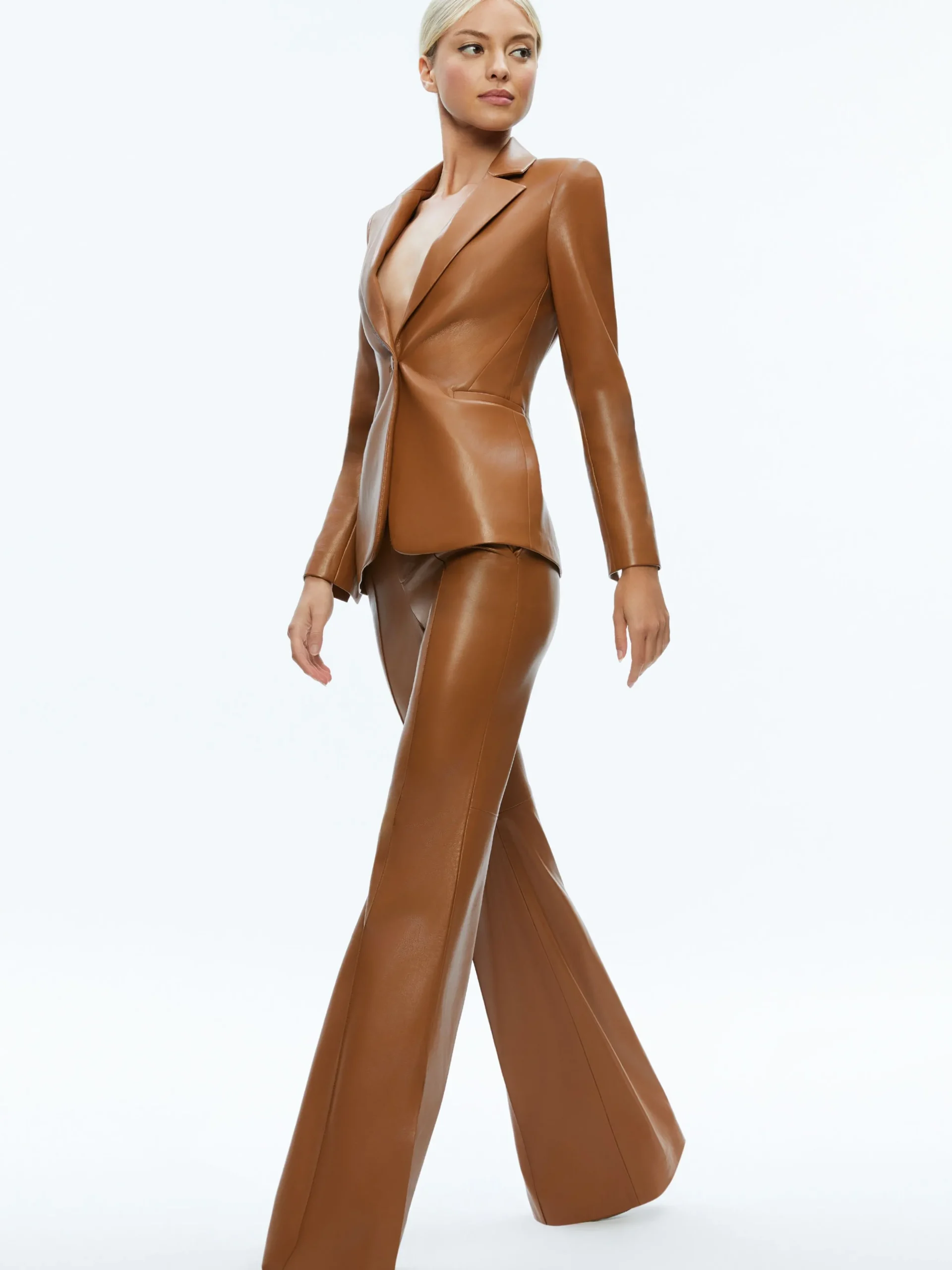 Alice and Olivia MACEY FITTED VEGAN LEATHER BLAZER CAMEL*FEATURED SHOPS | CLOTHING