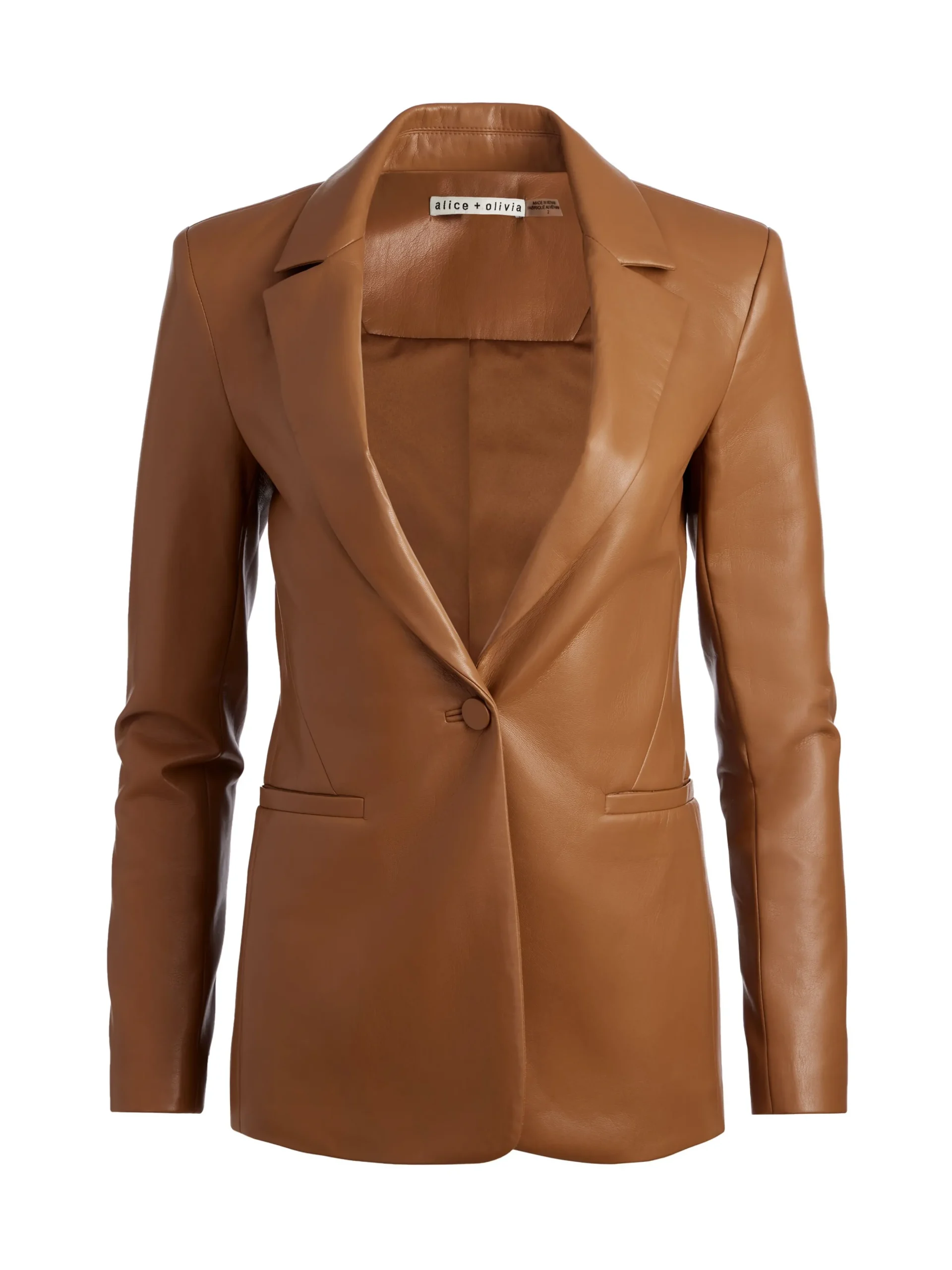 Alice and Olivia MACEY FITTED VEGAN LEATHER BLAZER CAMEL*FEATURED SHOPS | CLOTHING