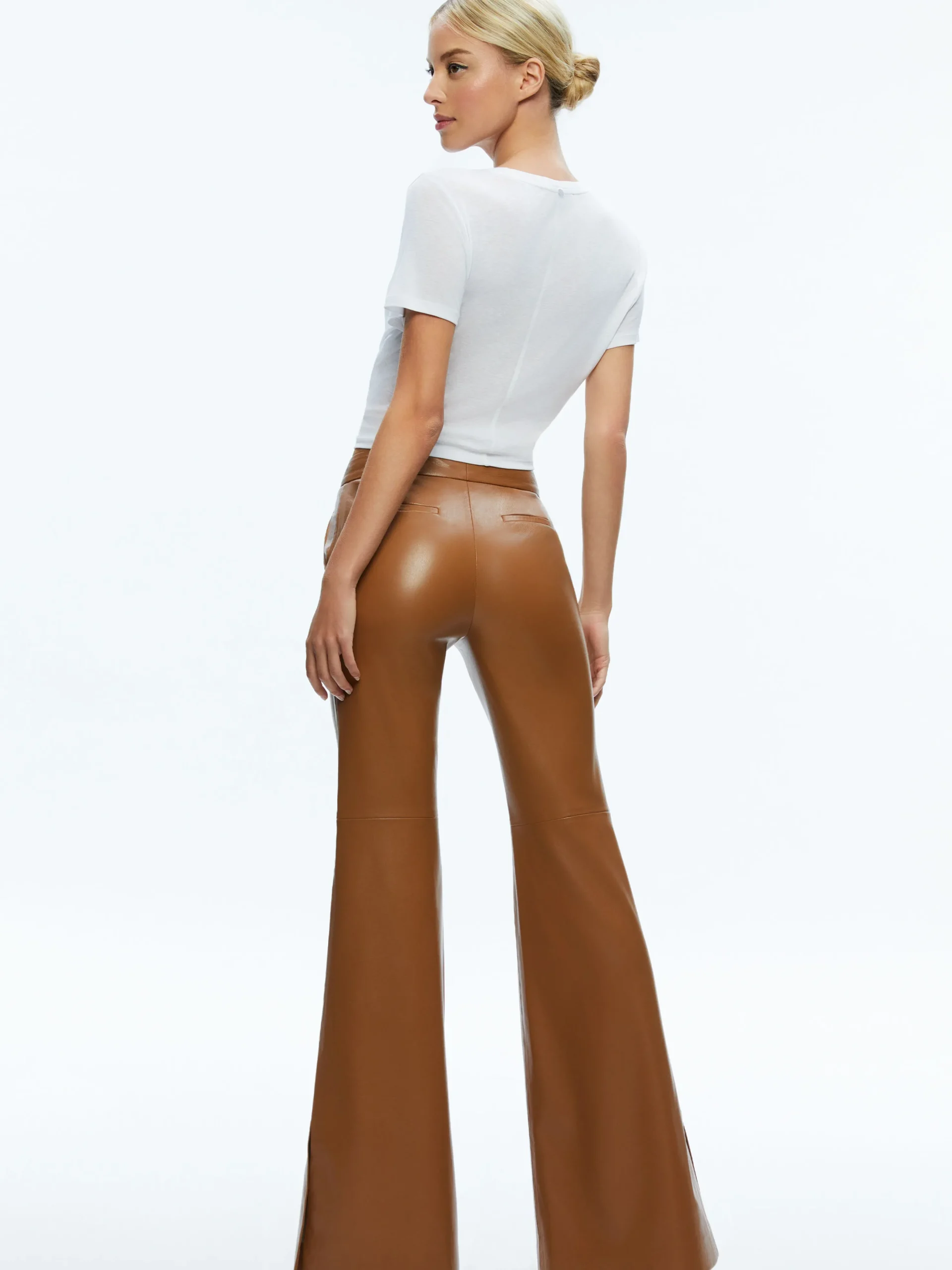 Alice and Olivia MACEY FITTED VEGAN LEATHER BLAZER + DANETTE VEGAN LEATHER SPLIT HEM TROUSERS *CLOTHING