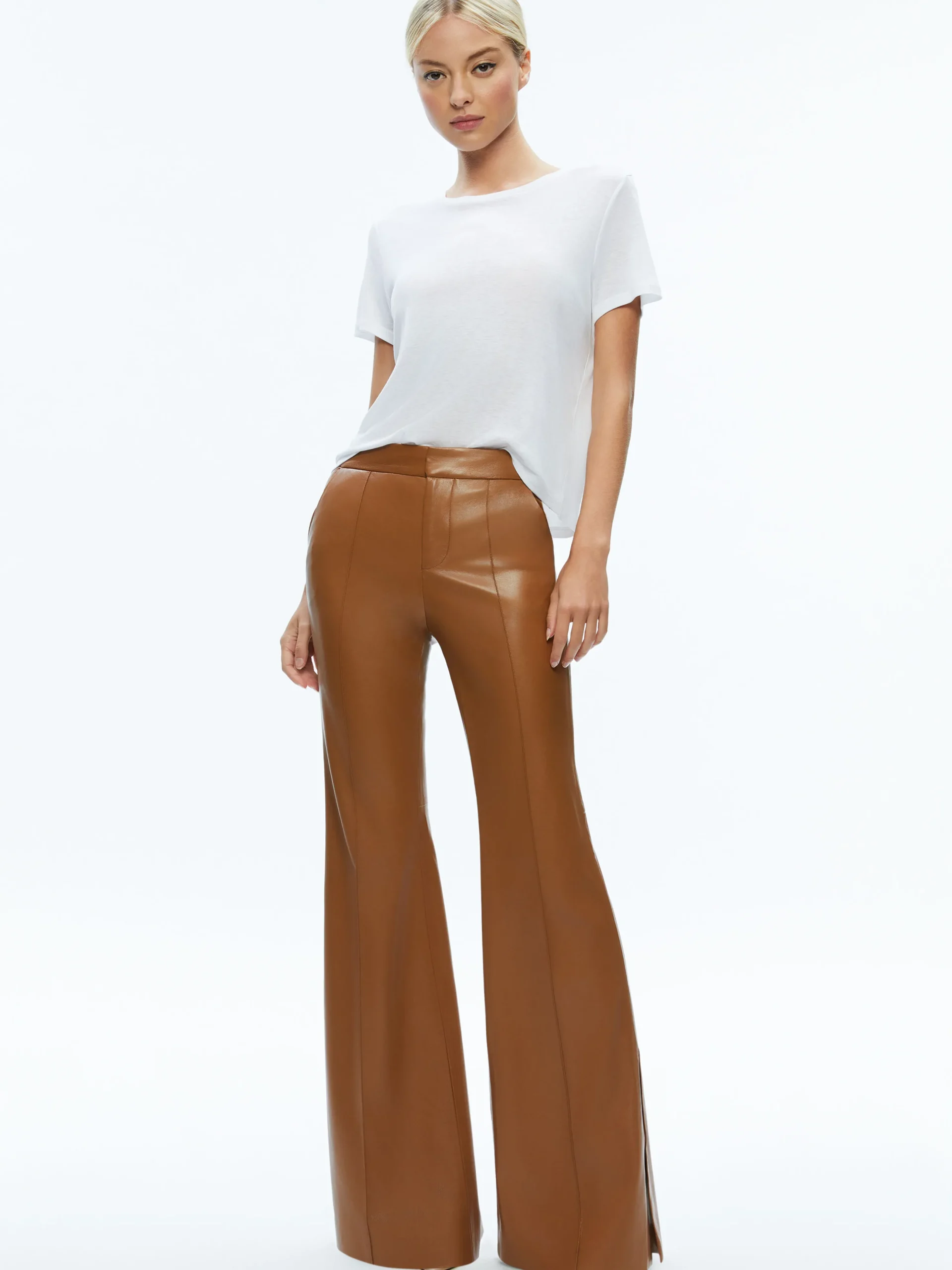Alice and Olivia MACEY FITTED VEGAN LEATHER BLAZER + DANETTE VEGAN LEATHER SPLIT HEM TROUSERS *CLOTHING