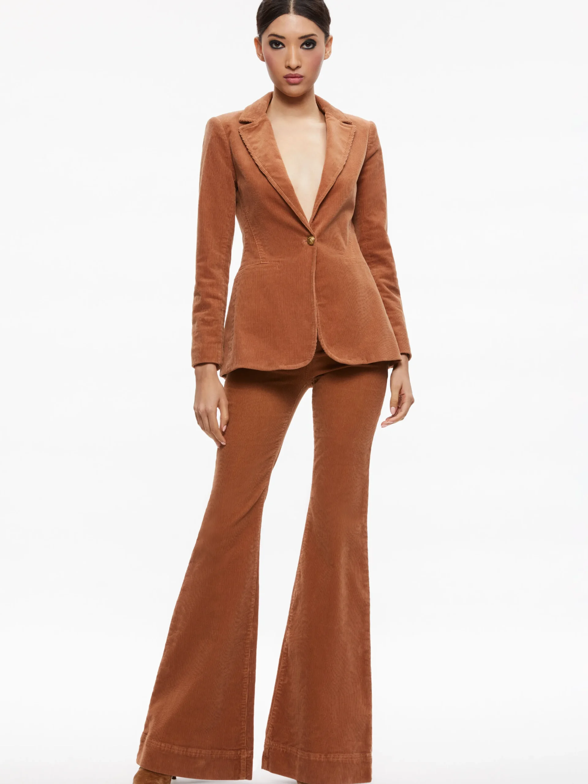 Alice and Olivia MACEY NOTCH COLLAR FITTED BLAZER CAMEL*CLOTHING