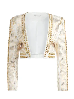 Alice and Olivia MAIRA CROPPED JACKET WITH CHAIN TRIM SOFT WHITE/PALE GOLD*CLOTHING
