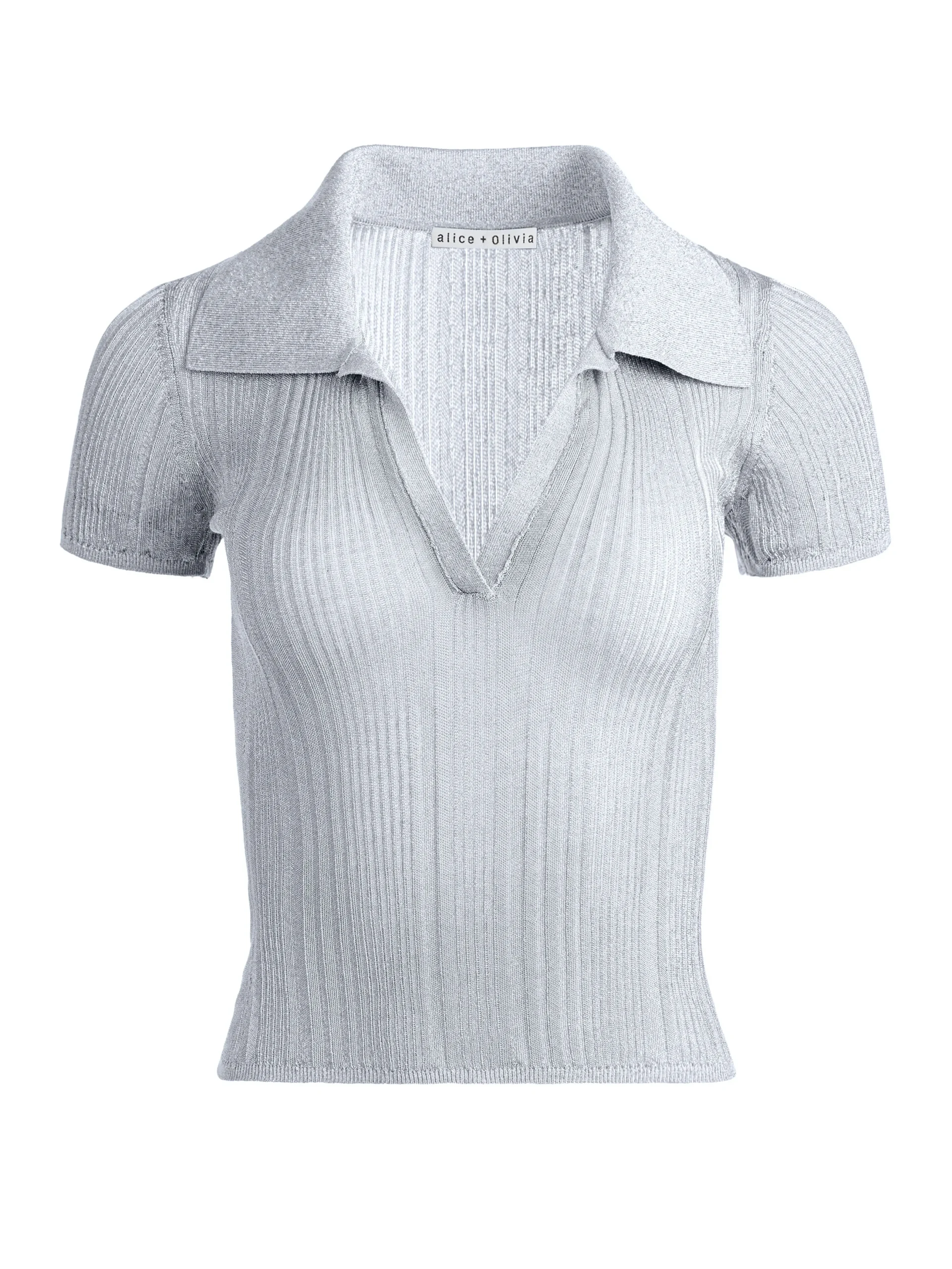 Alice and Olivia MARTHA METALLIC POLO CROP TOP *CLOTHING