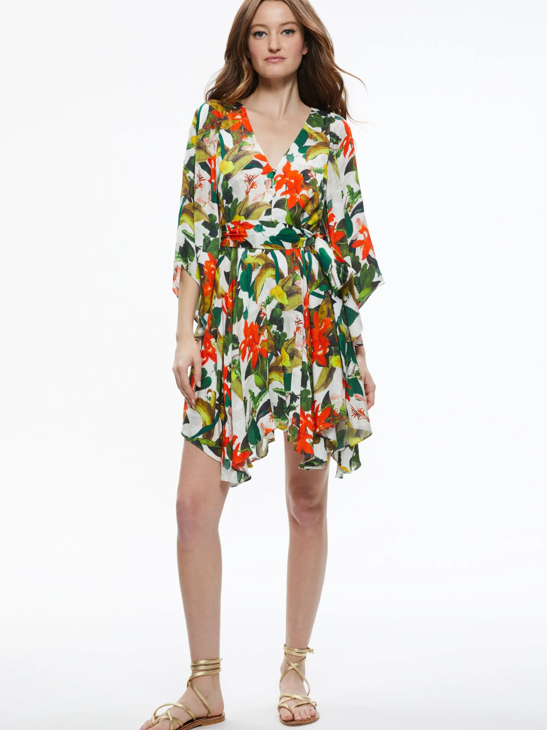 Alice and Olivia MARVA BELTED MINI DRESS TROPICAL SUNRISE OFF WHITE*DRESSES | CLOTHING