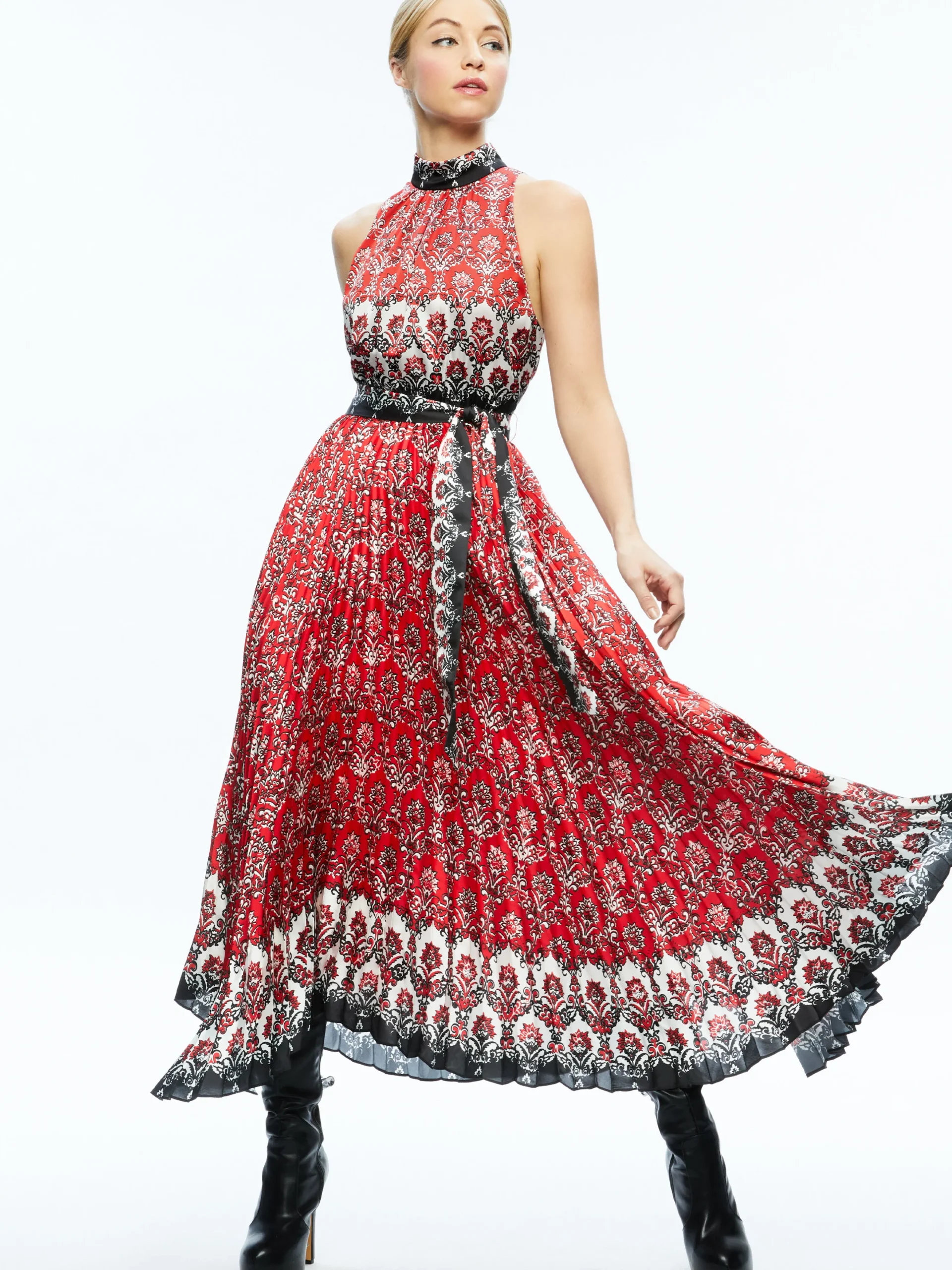 Alice and Olivia MERTIE MOCK NECK PLEATED MAXI DRESS ALLURE MEDALLION*DRESSES | DRESSES | CLOTHING