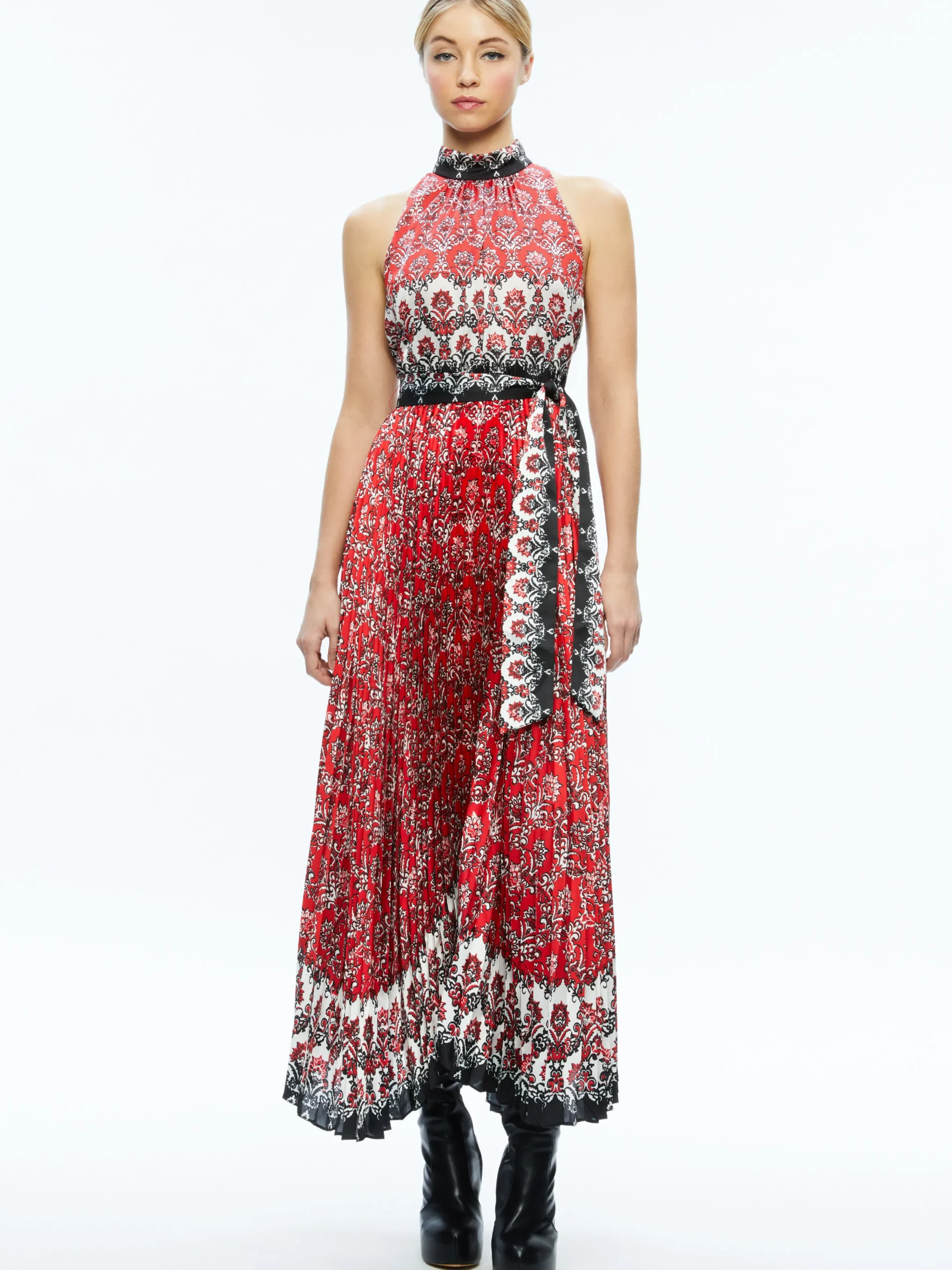 Alice and Olivia MERTIE MOCK NECK PLEATED MAXI DRESS ALLURE MEDALLION*DRESSES | DRESSES | CLOTHING