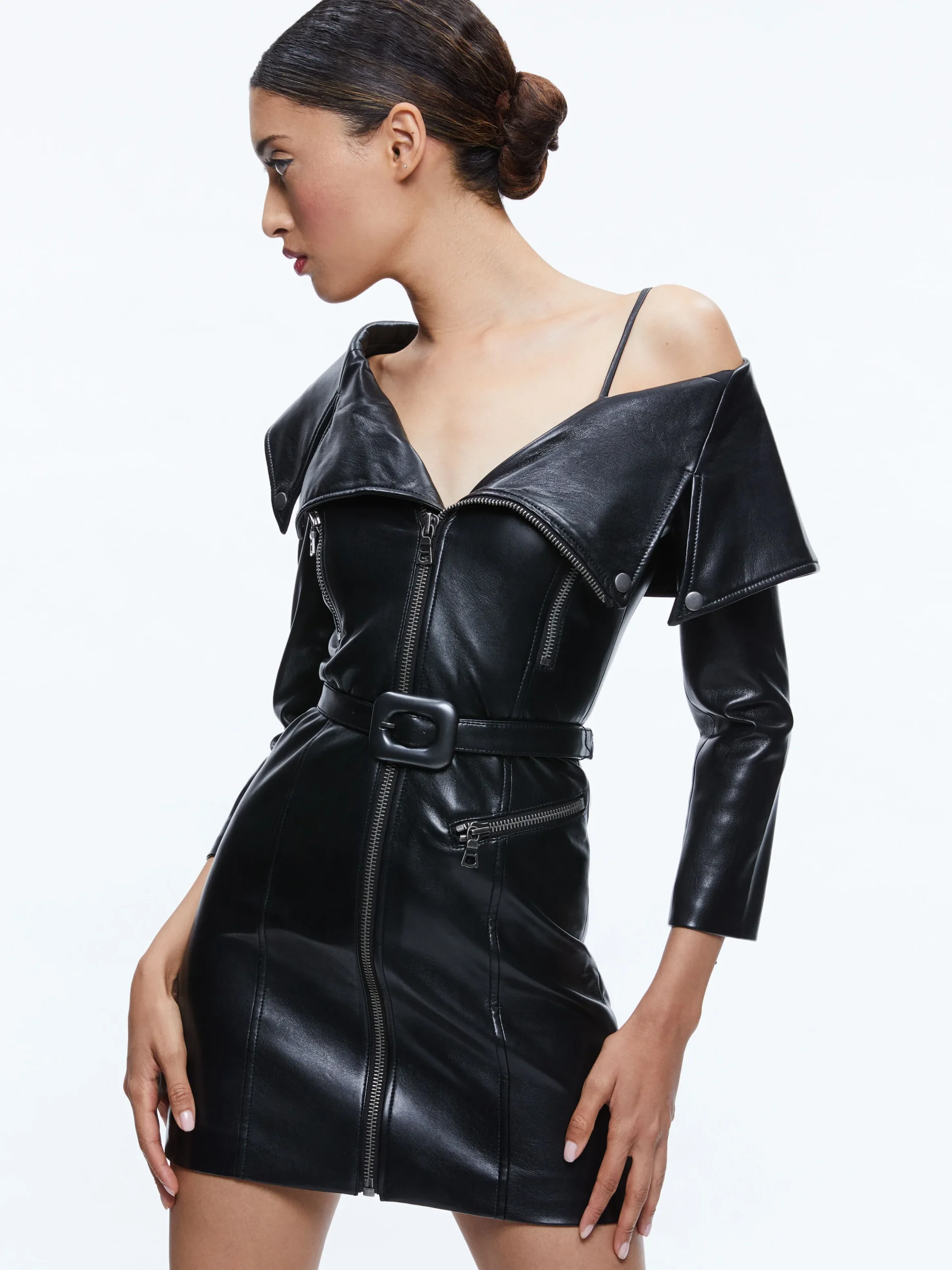 Alice and Olivia MIARA VEGAN LEATHER MOTO DRESS BLACK*FEATURED SHOPS | DRESSES | CLOTHING
