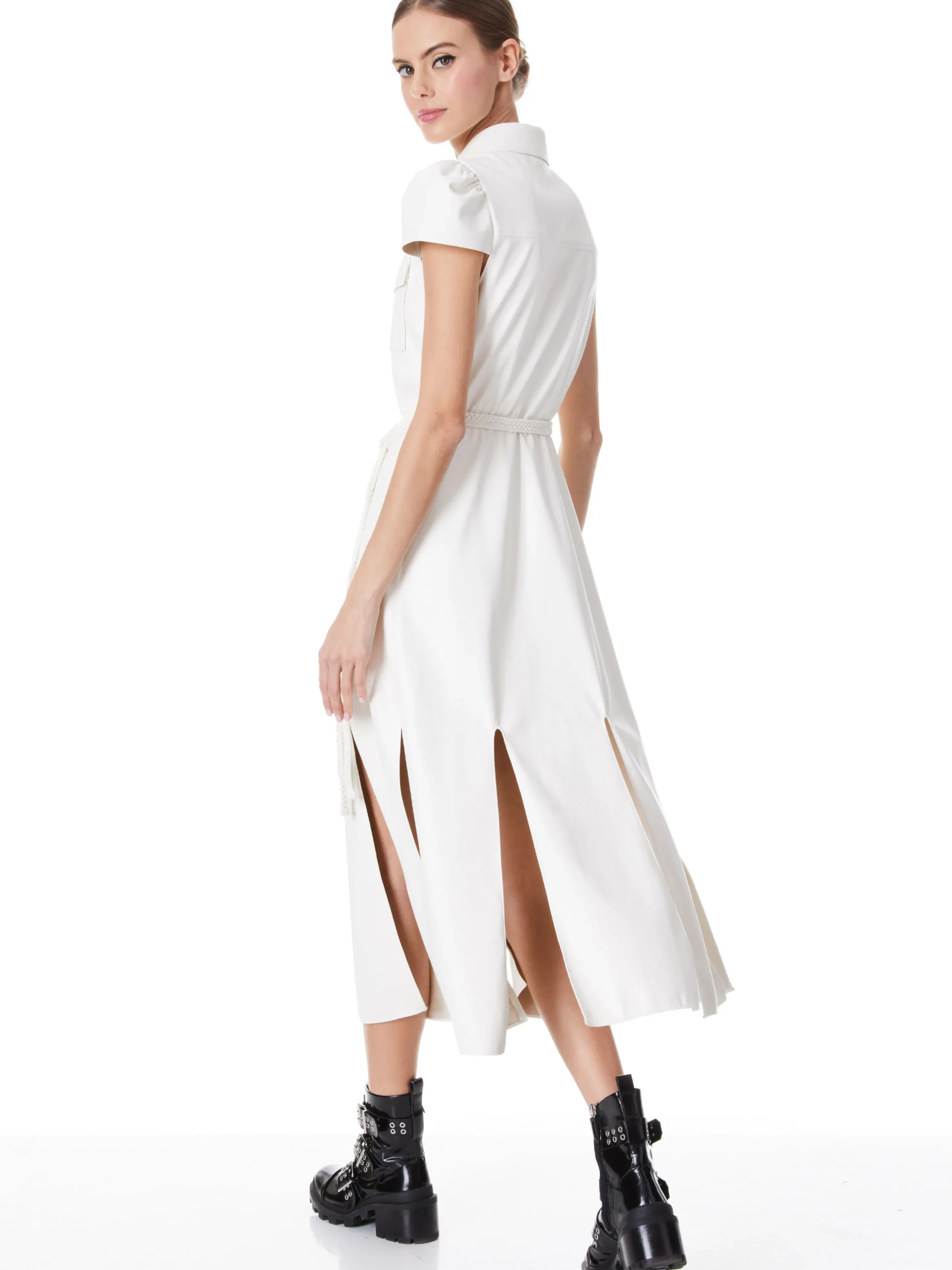 Alice and Olivia MIRANDA SHORT SLEEVE VEGAN LEATHER MIDI DRESS *FEATURED SHOPS | FEATURED SHOPS | DRESSES | CLOTHING