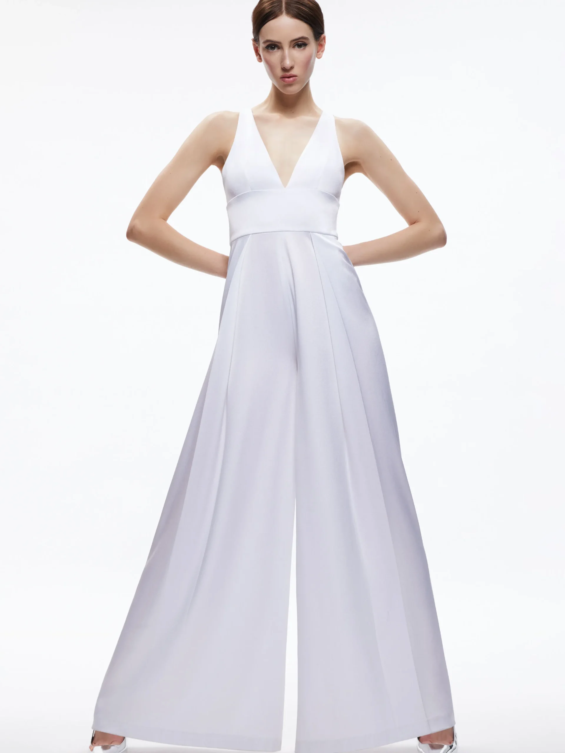 Alice and Olivia MYRTLE DEEP V-NECK WIDE LEG JUMPSUIT *CLOTHING