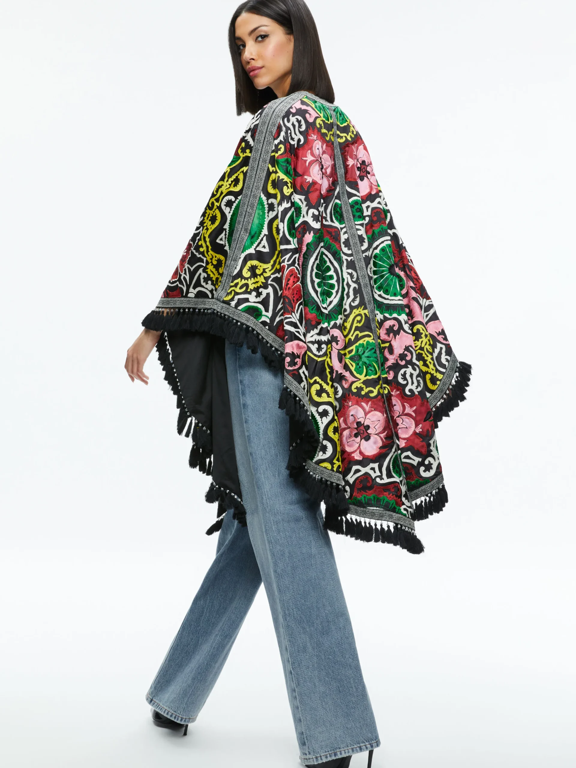 Alice and Olivia NADINE EMBELLISHED SHAWL MONARCH BLACK LARGE*CLOTHING