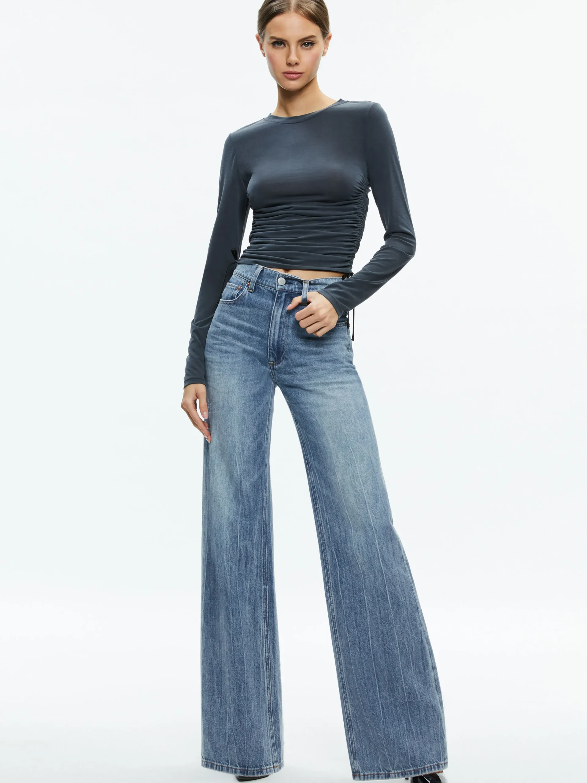 Alice and Olivia PERCY CREWNECK RUCHED CROPPED TOP *FEATURED SHOPS | CLOTHING