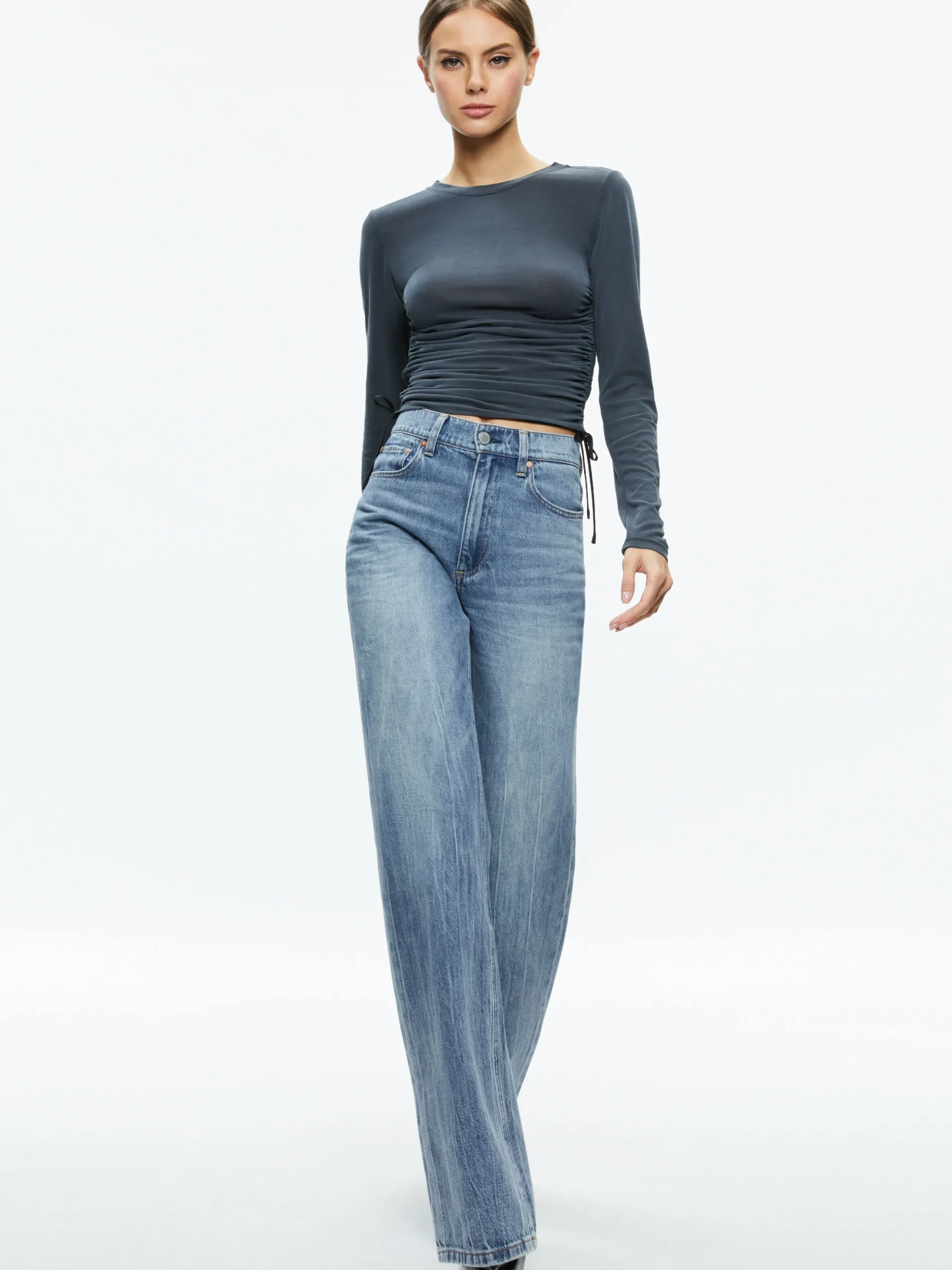 Alice and Olivia PERCY CREWNECK RUCHED CROPPED TOP *FEATURED SHOPS | CLOTHING